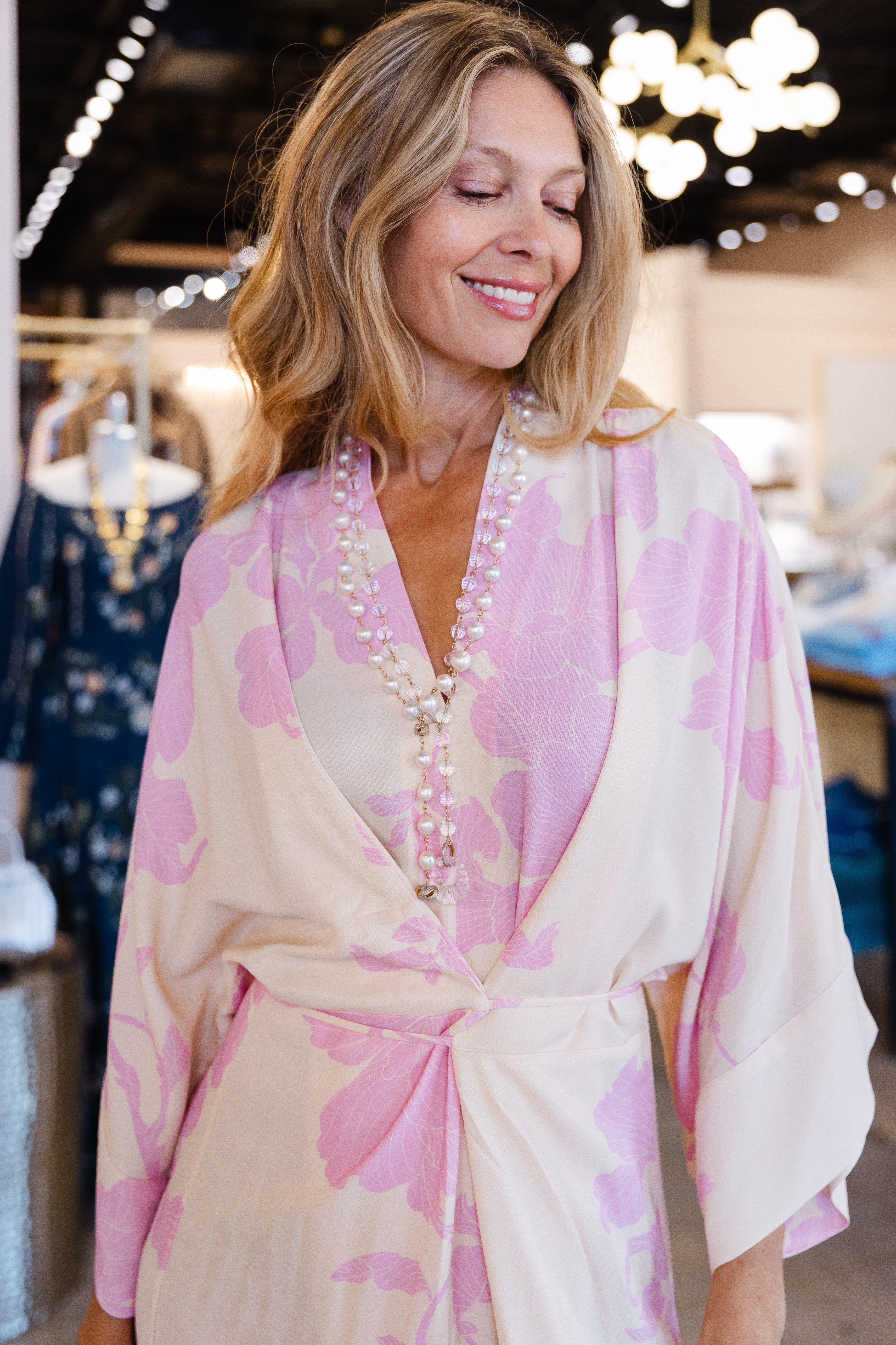 Lotta Kimono Dress - Pink Flowers