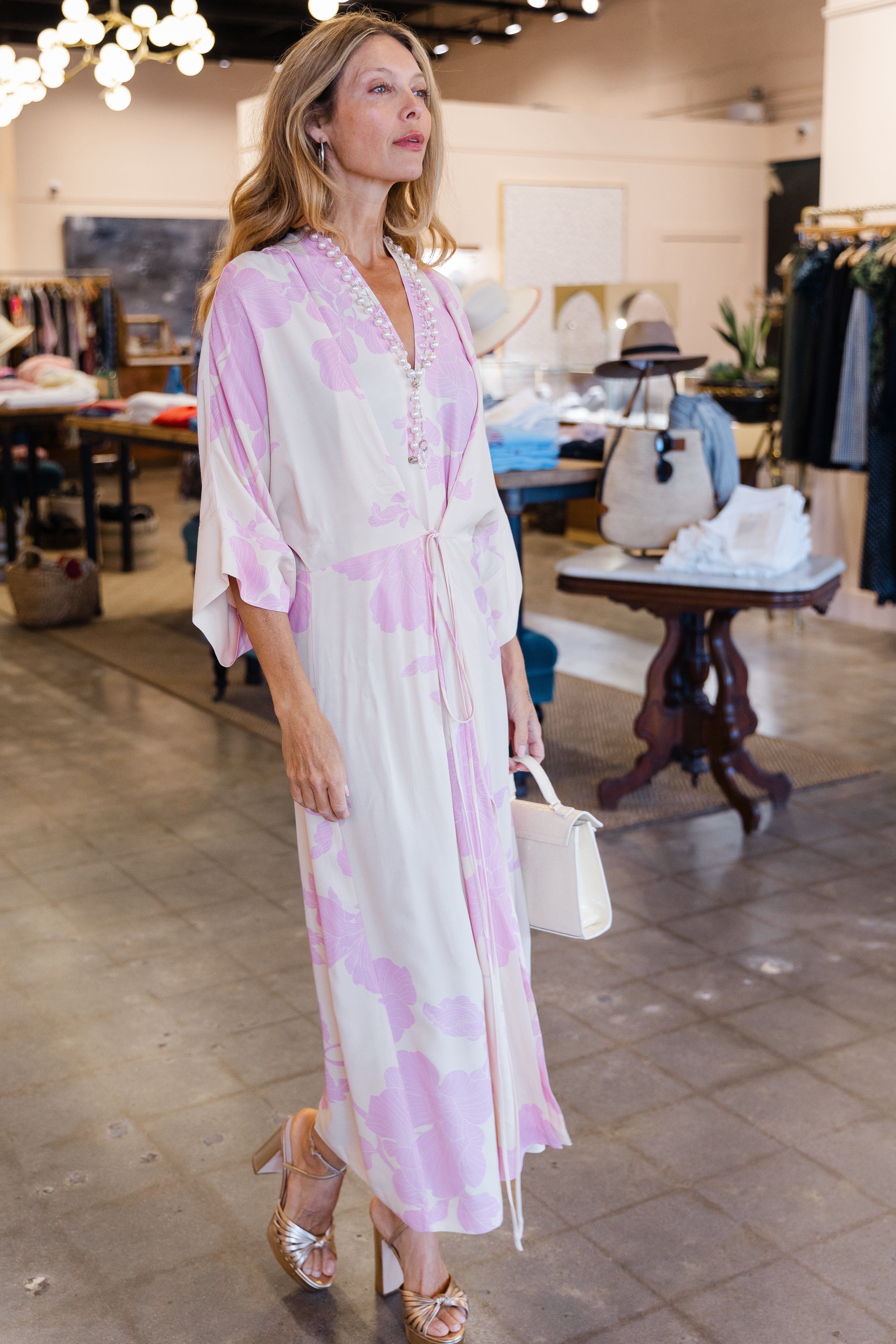 Lotta Kimono Dress - Pink Flowers