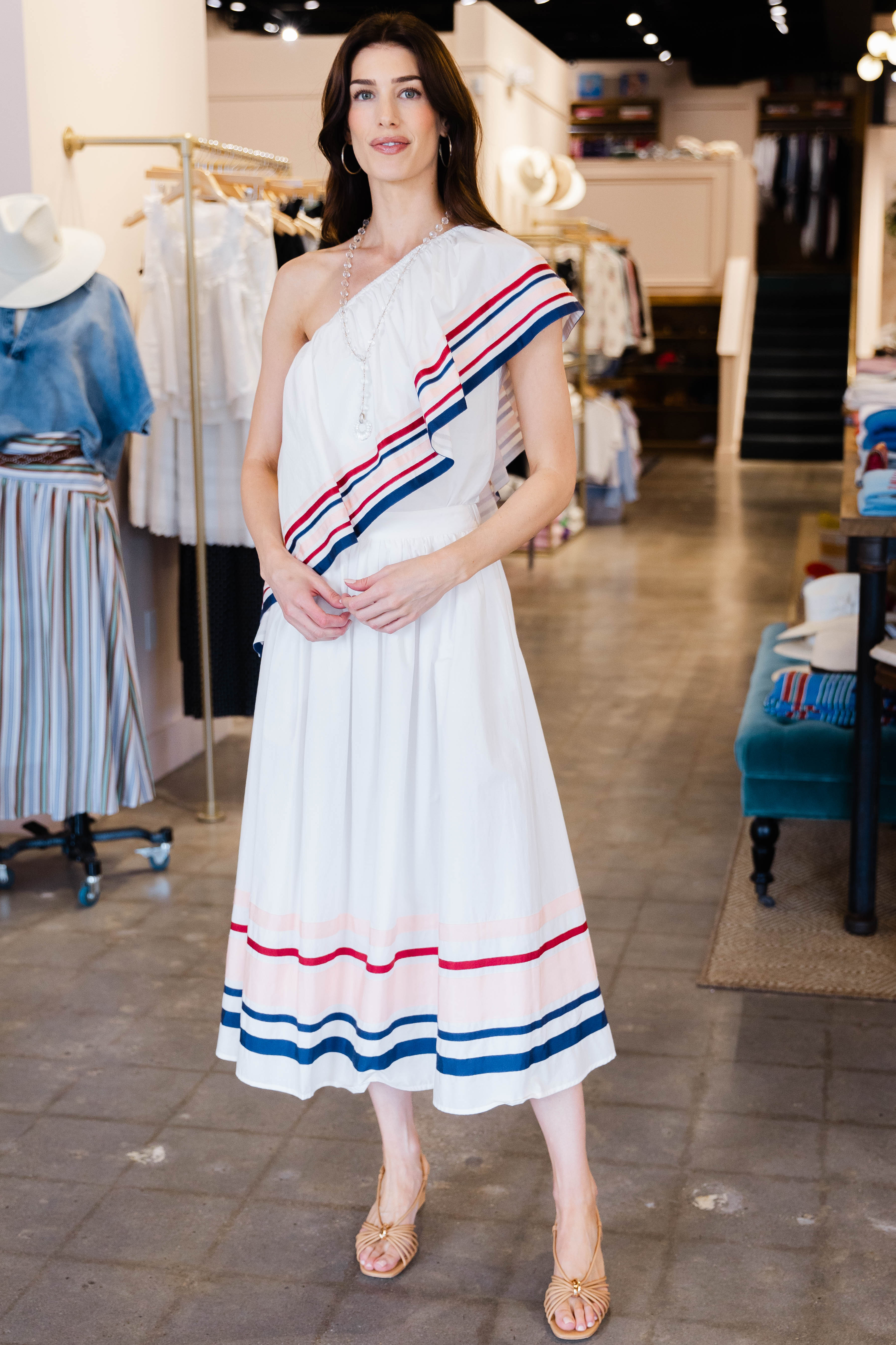 Ribbon Wedge Top In Cotton Poplin - White Multi