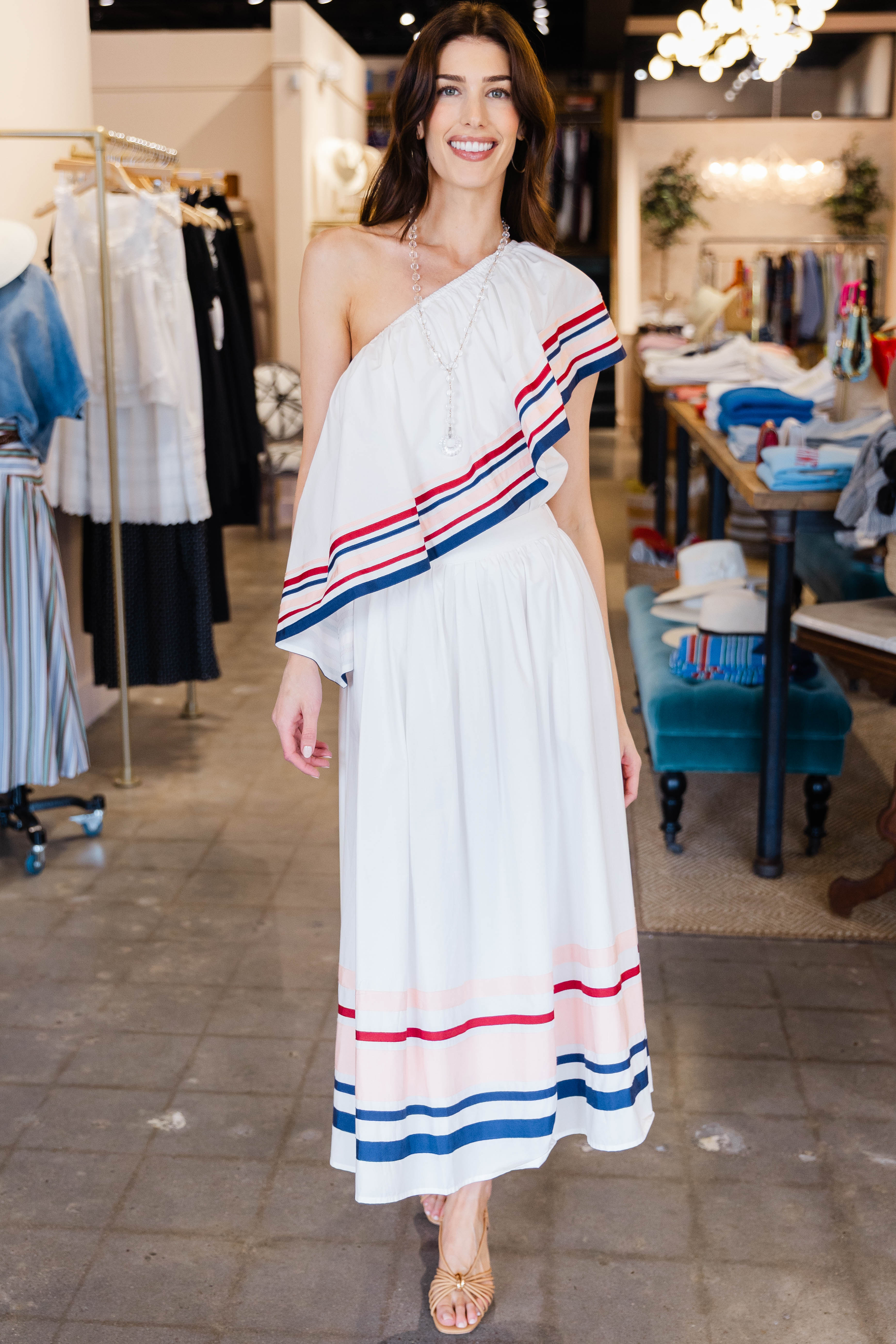 Ribbon Wedge Top In Cotton Poplin - White Multi