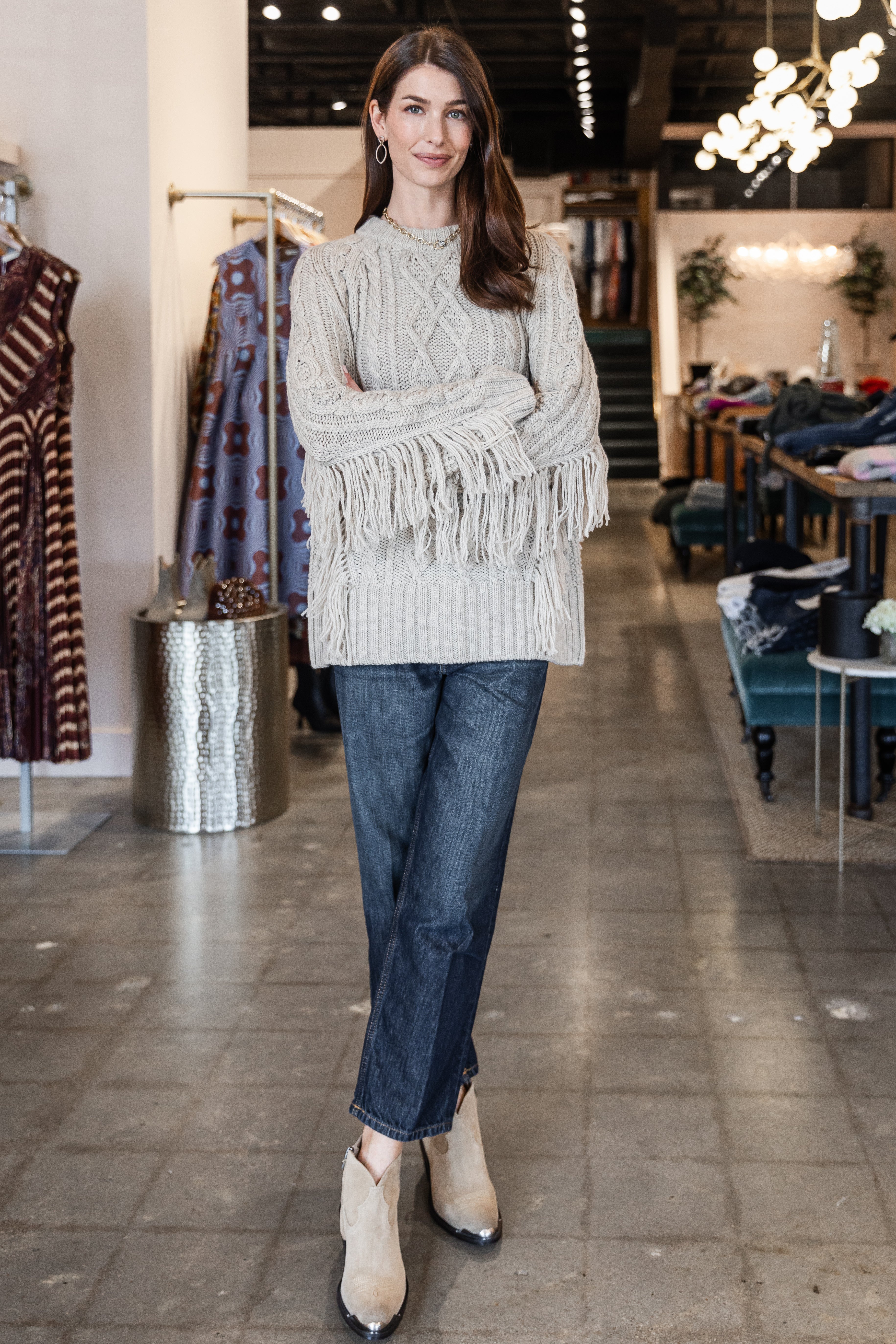 Crewneck Fringe Sweater - Oyster