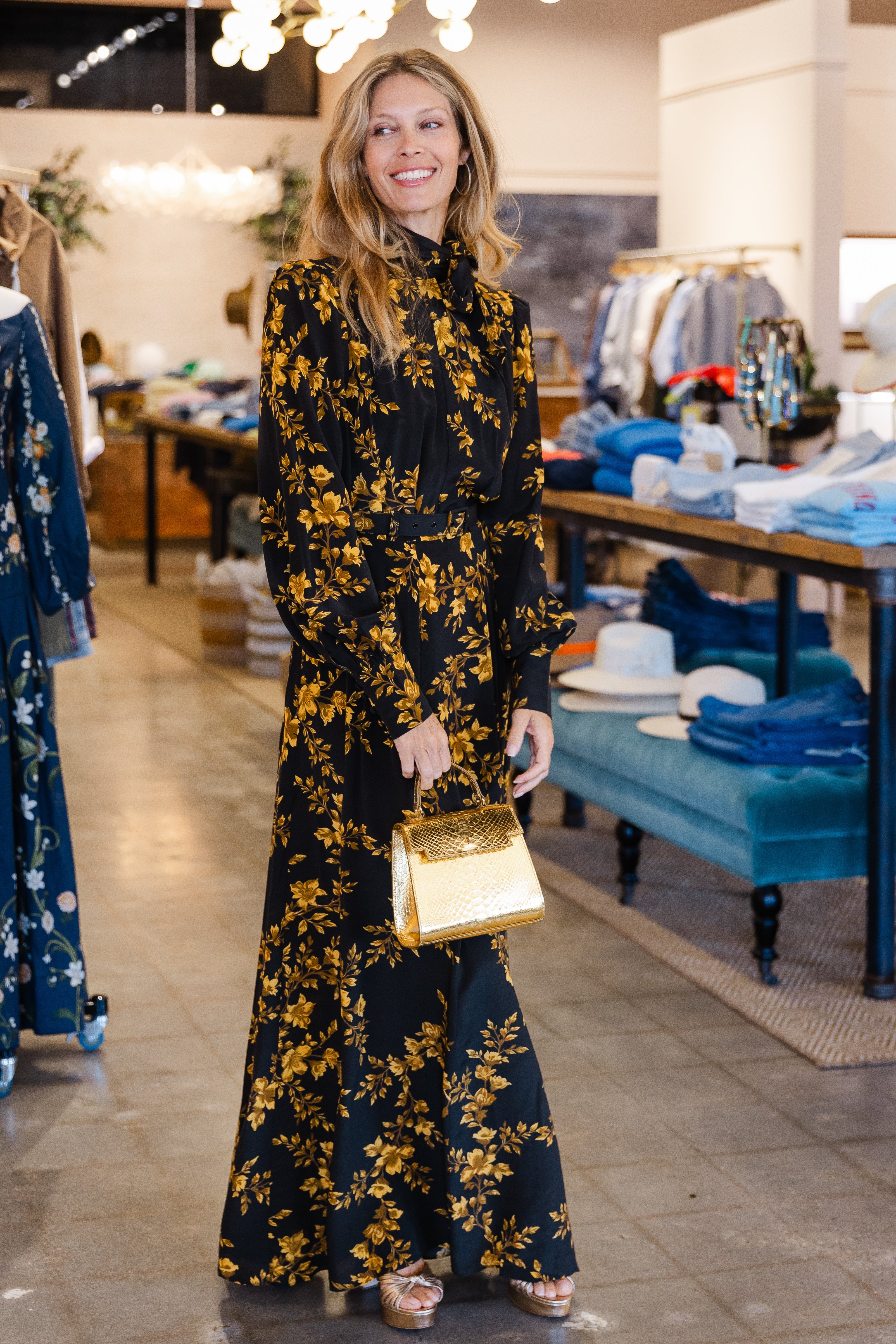 Gilded Floral Long Sleeve Maxi - Gilded Floral