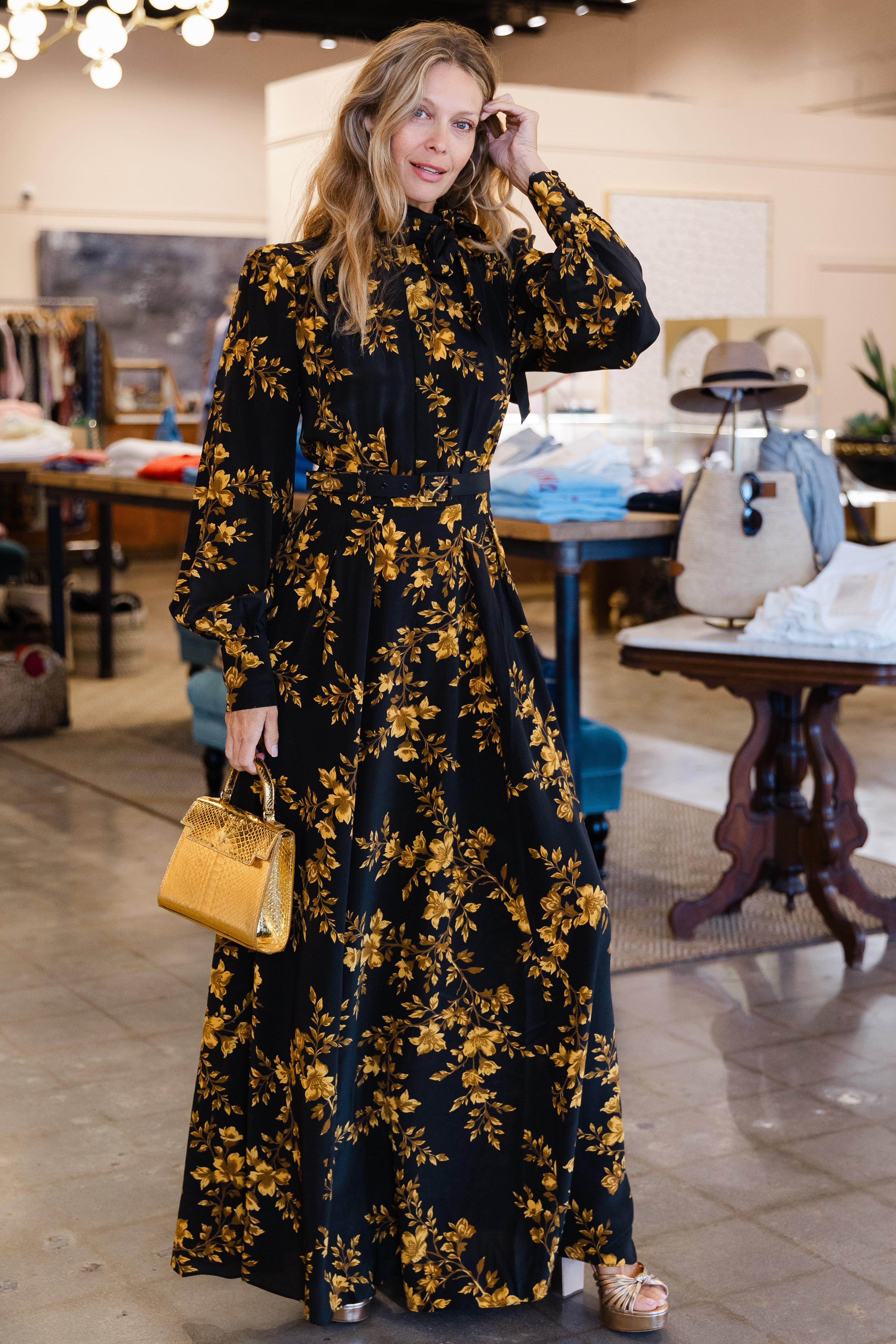 Gilded Floral Long Sleeve Maxi - Gilded Floral