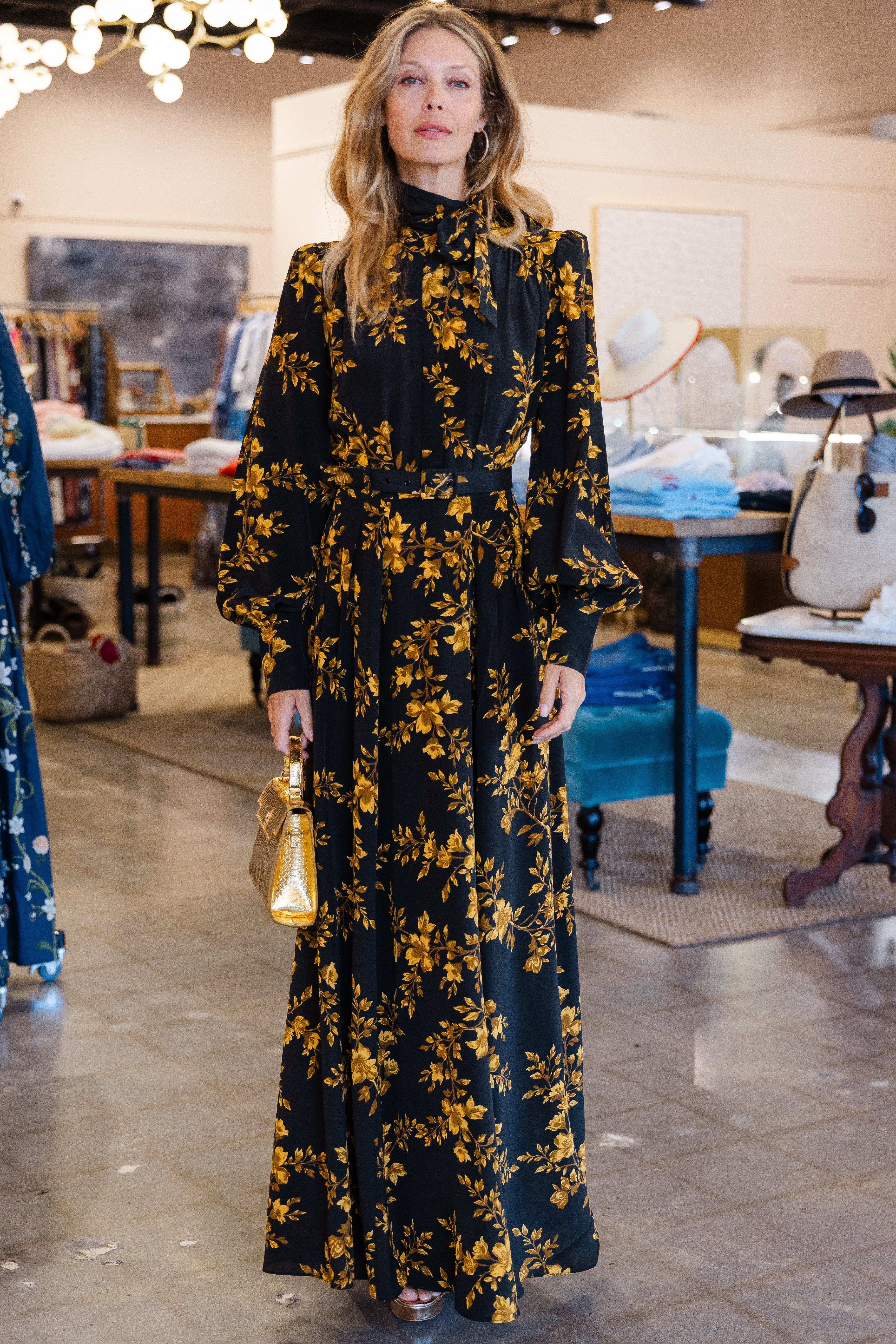 Gilded Floral Long Sleeve Maxi - Gilded Floral
