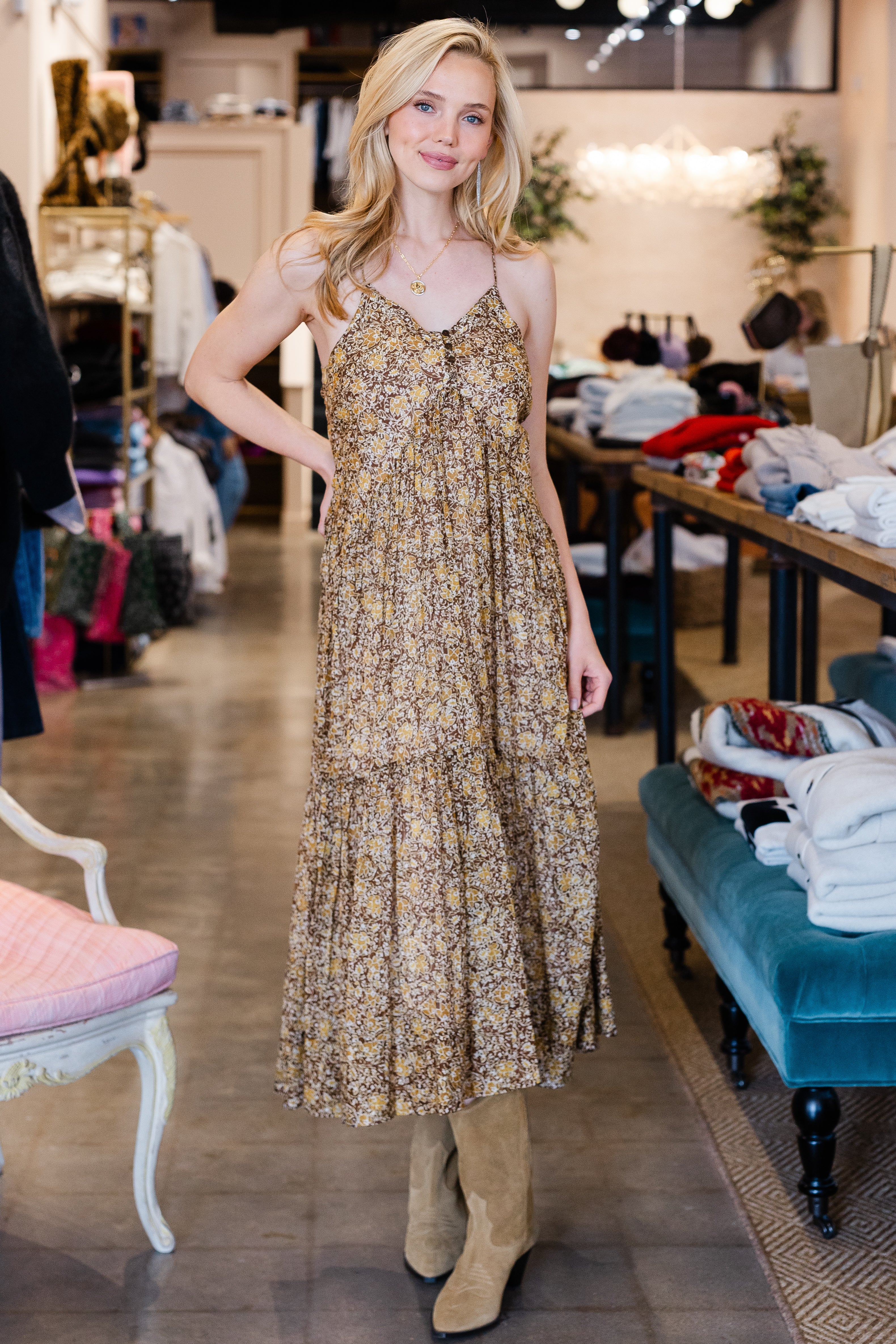 Sabba Floral Cotton Dress - Khaki