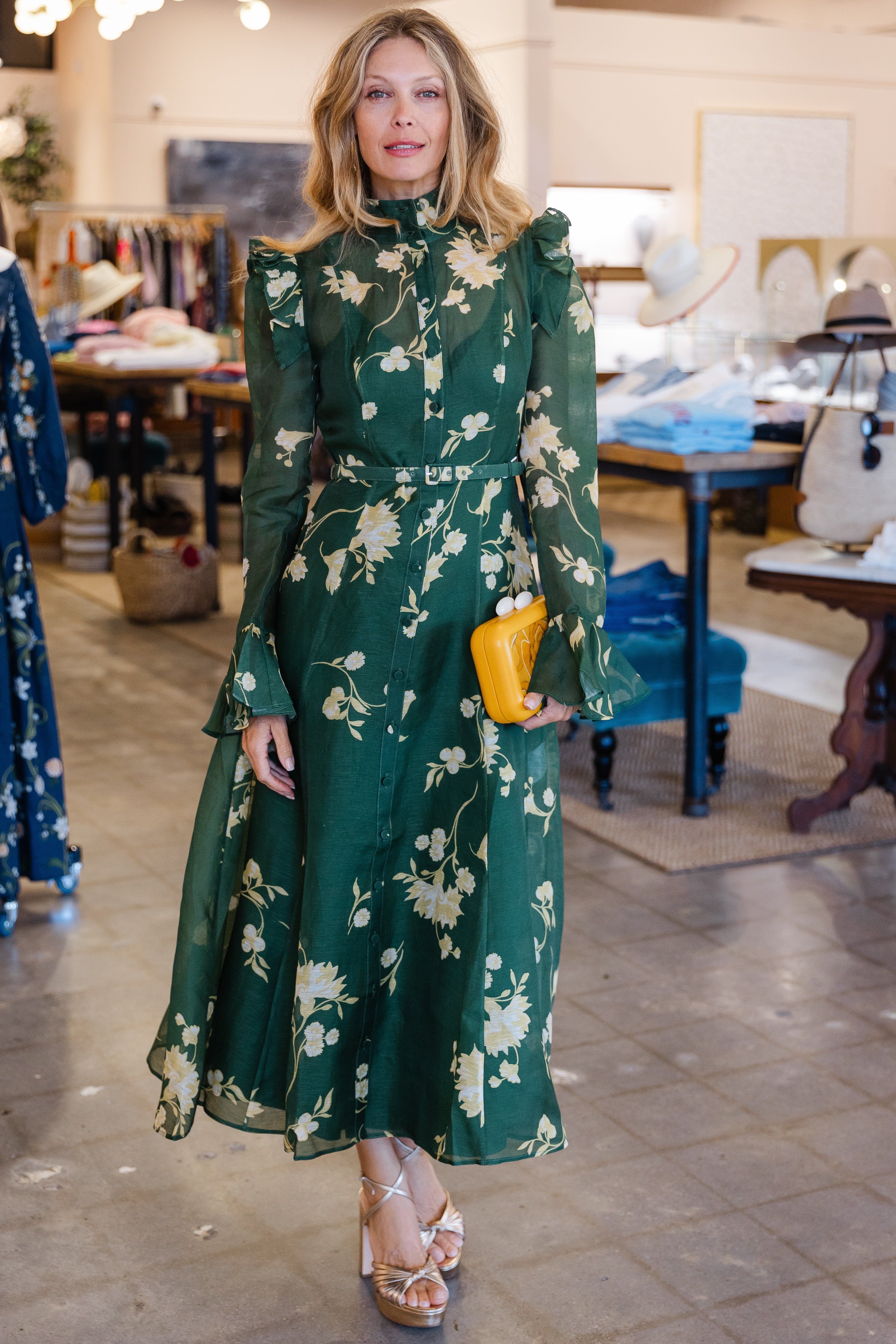 Katrina Butterfly Sleeve Midi Dress - Forest Print