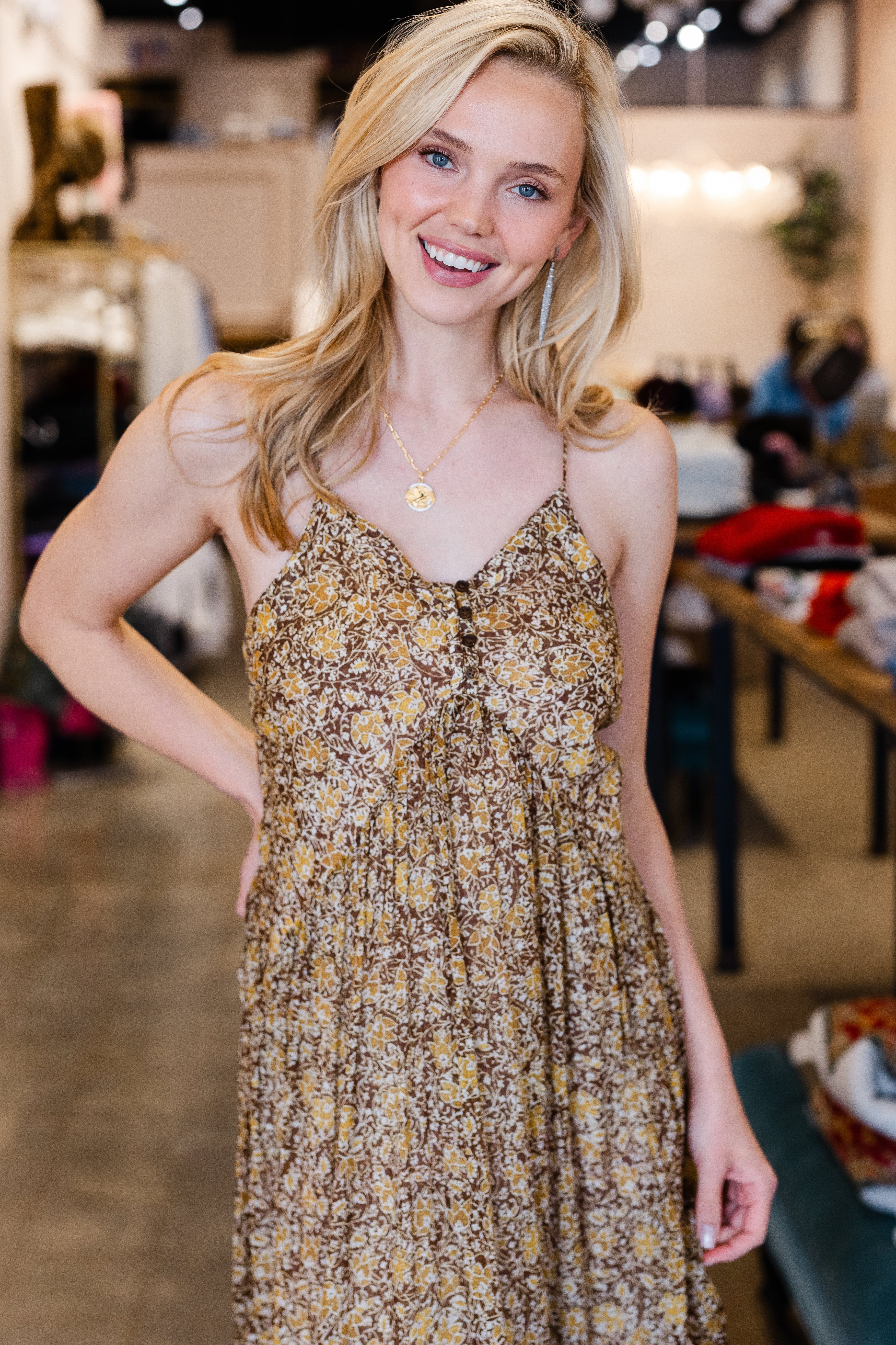 Sabba Floral Cotton Dress - Khaki