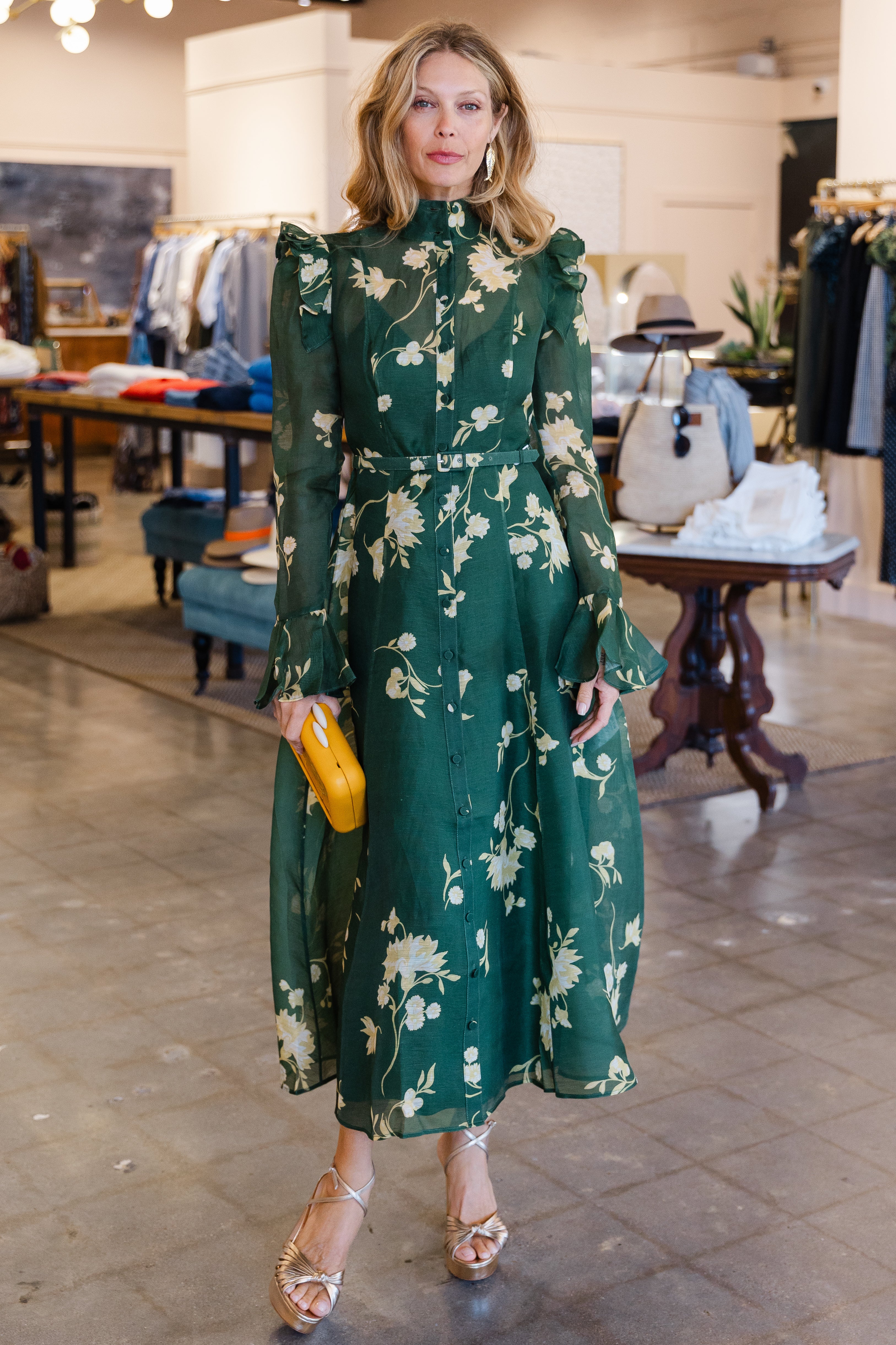 Katrina Butterfly Sleeve Midi Dress - Forest Print