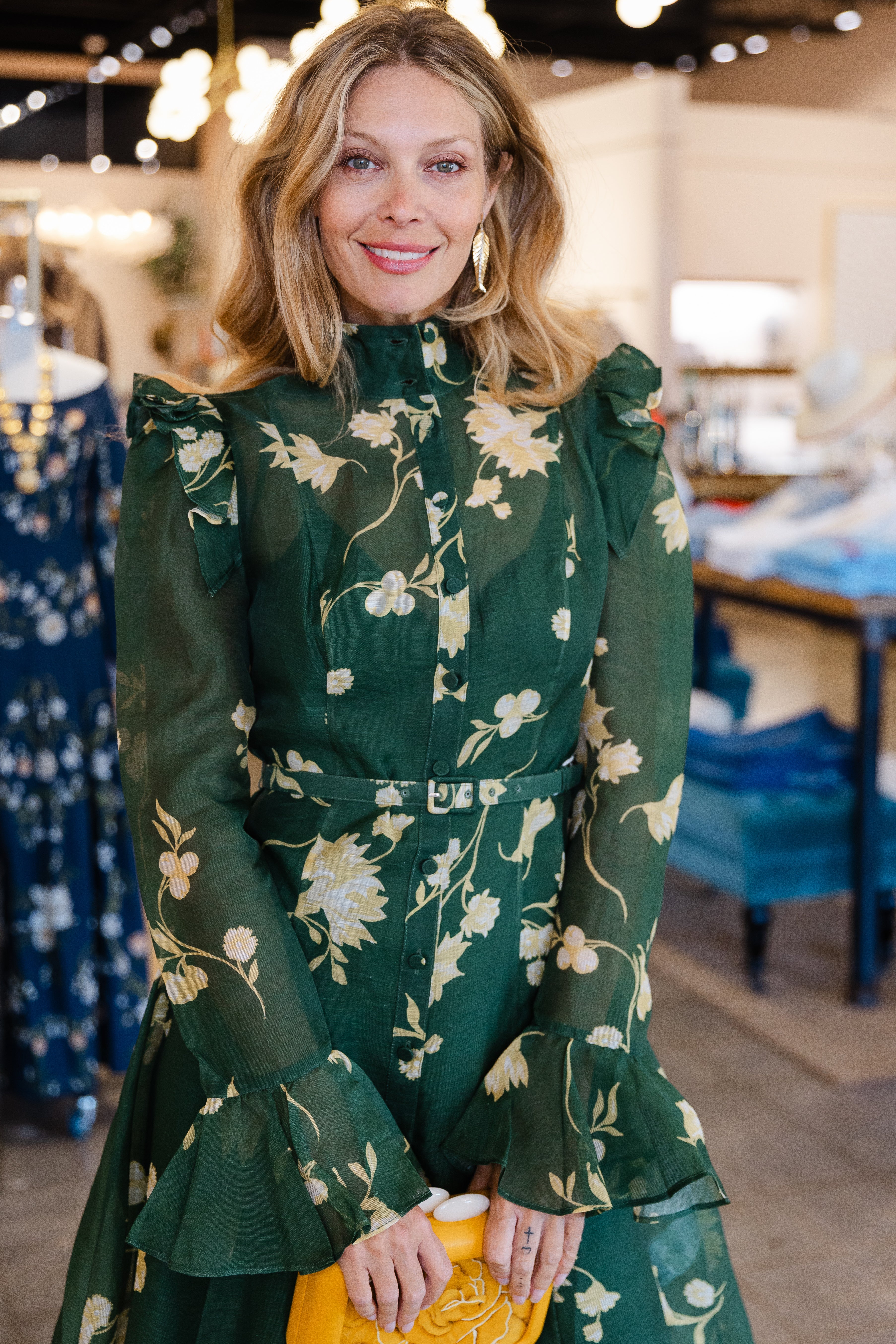 Katrina Butterfly Sleeve Midi Dress - Forest Print