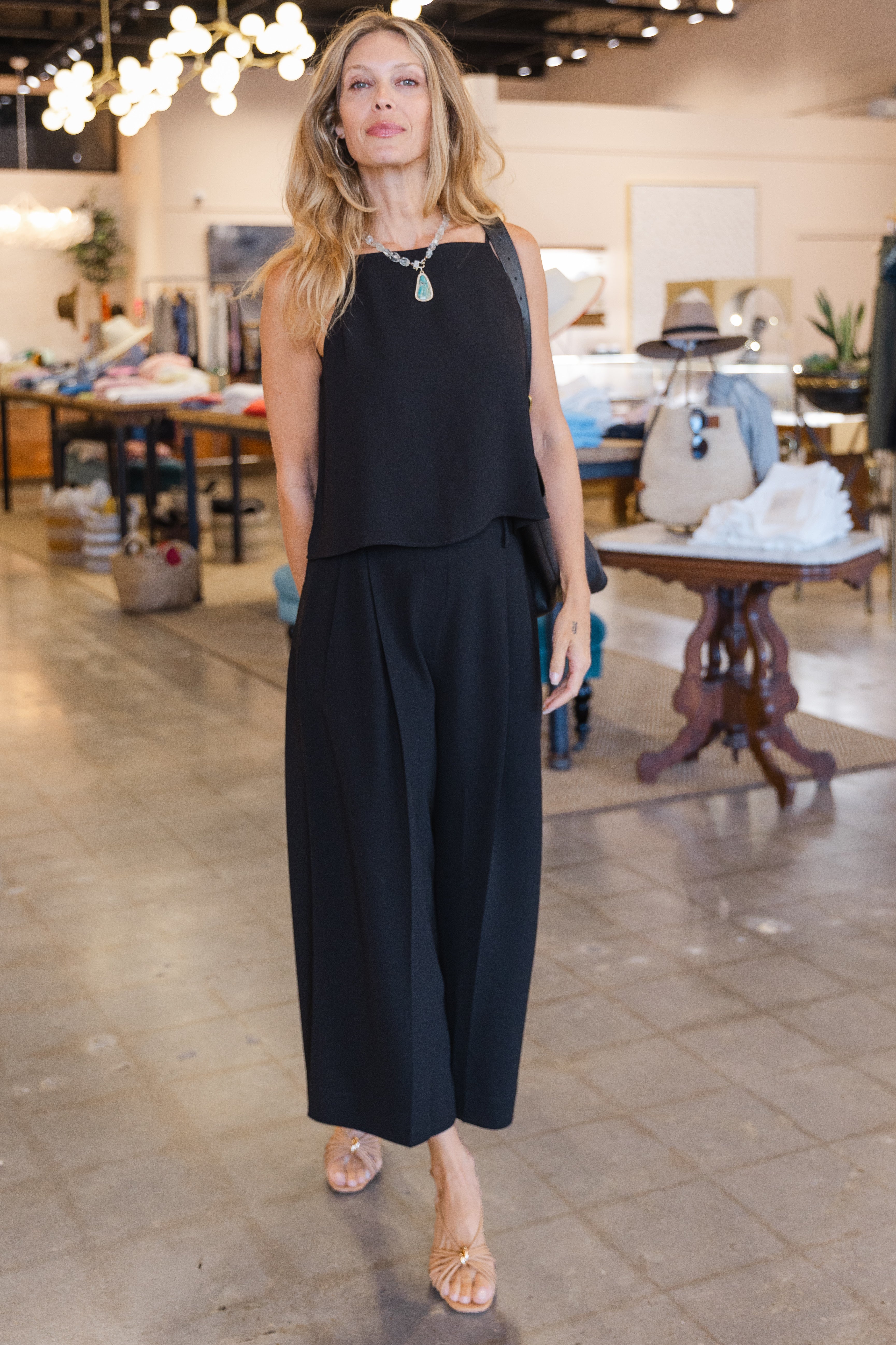 Arielle Crop Wide Leg Trouser - Black
