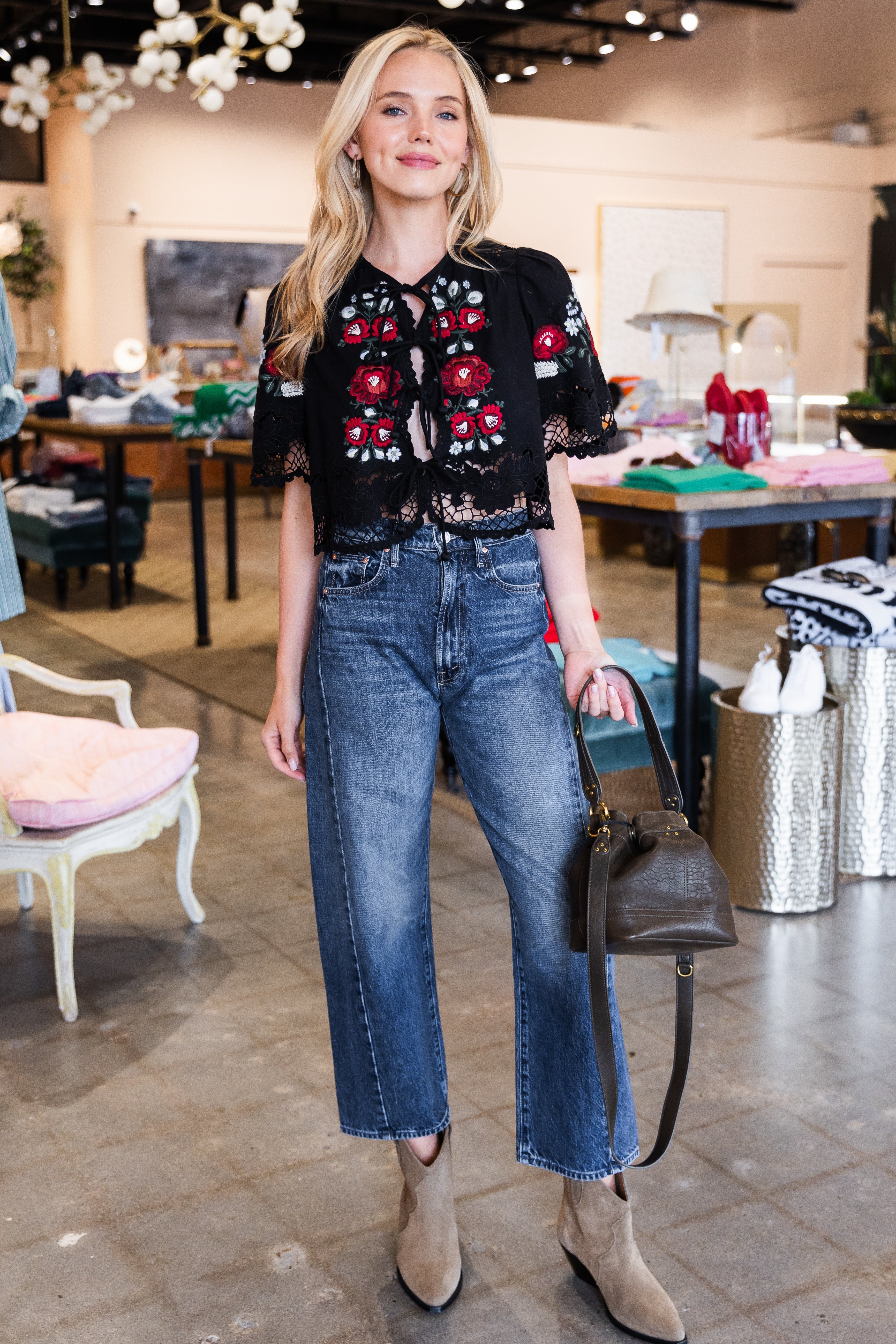 Rosaline Embroidery Top - Black