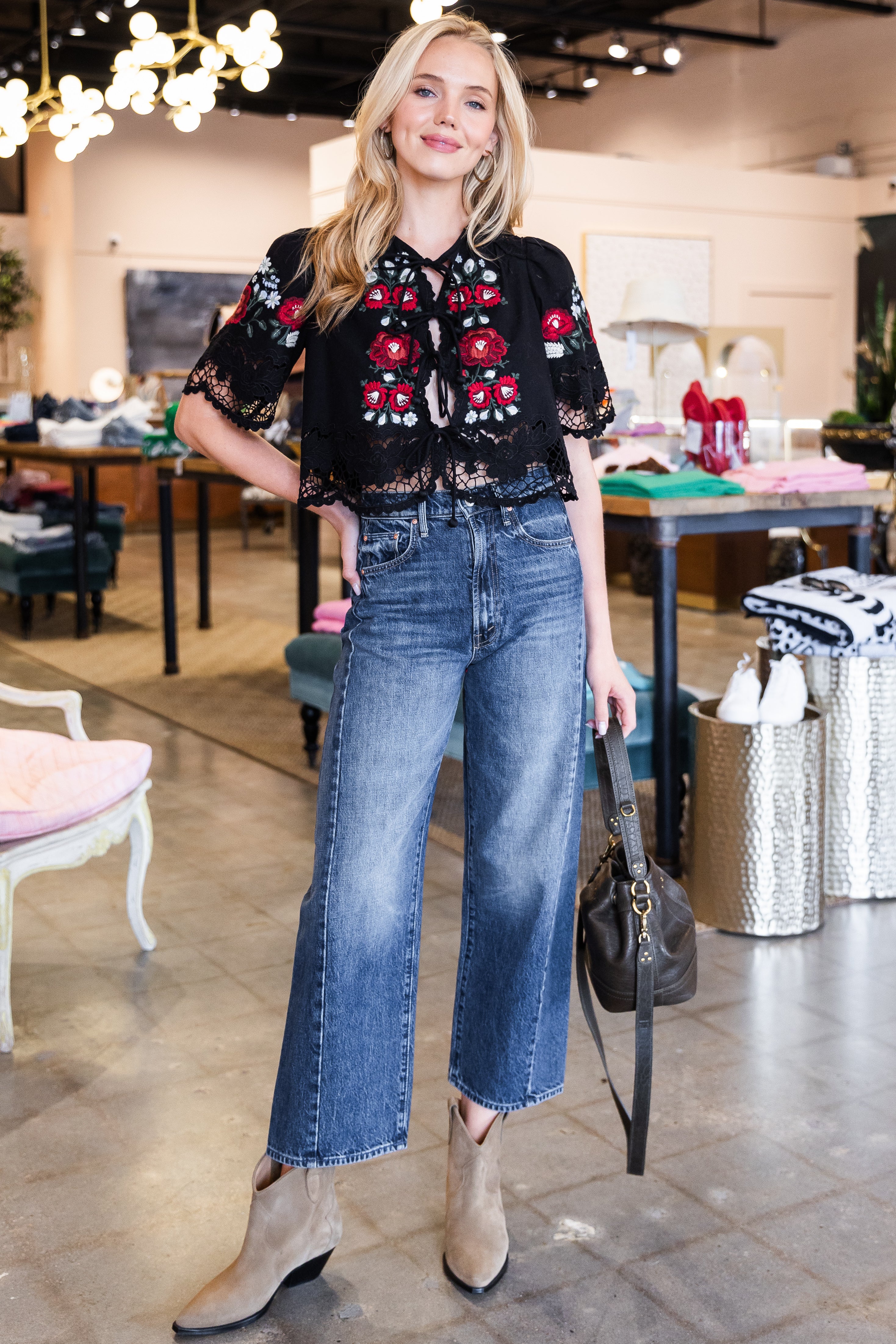 Rosaline Embroidery Top - Black