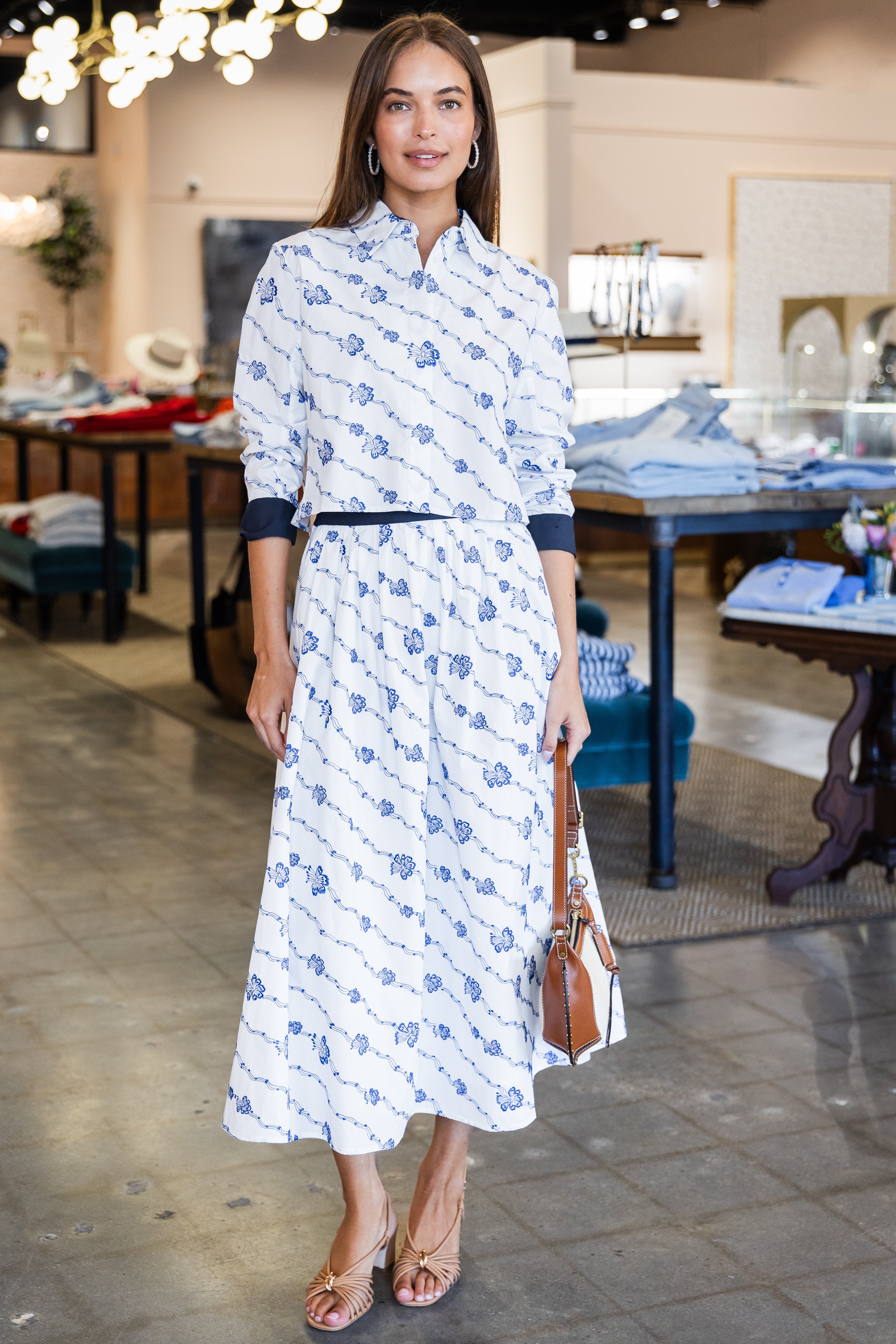 Cropped Button Down - Blue/White