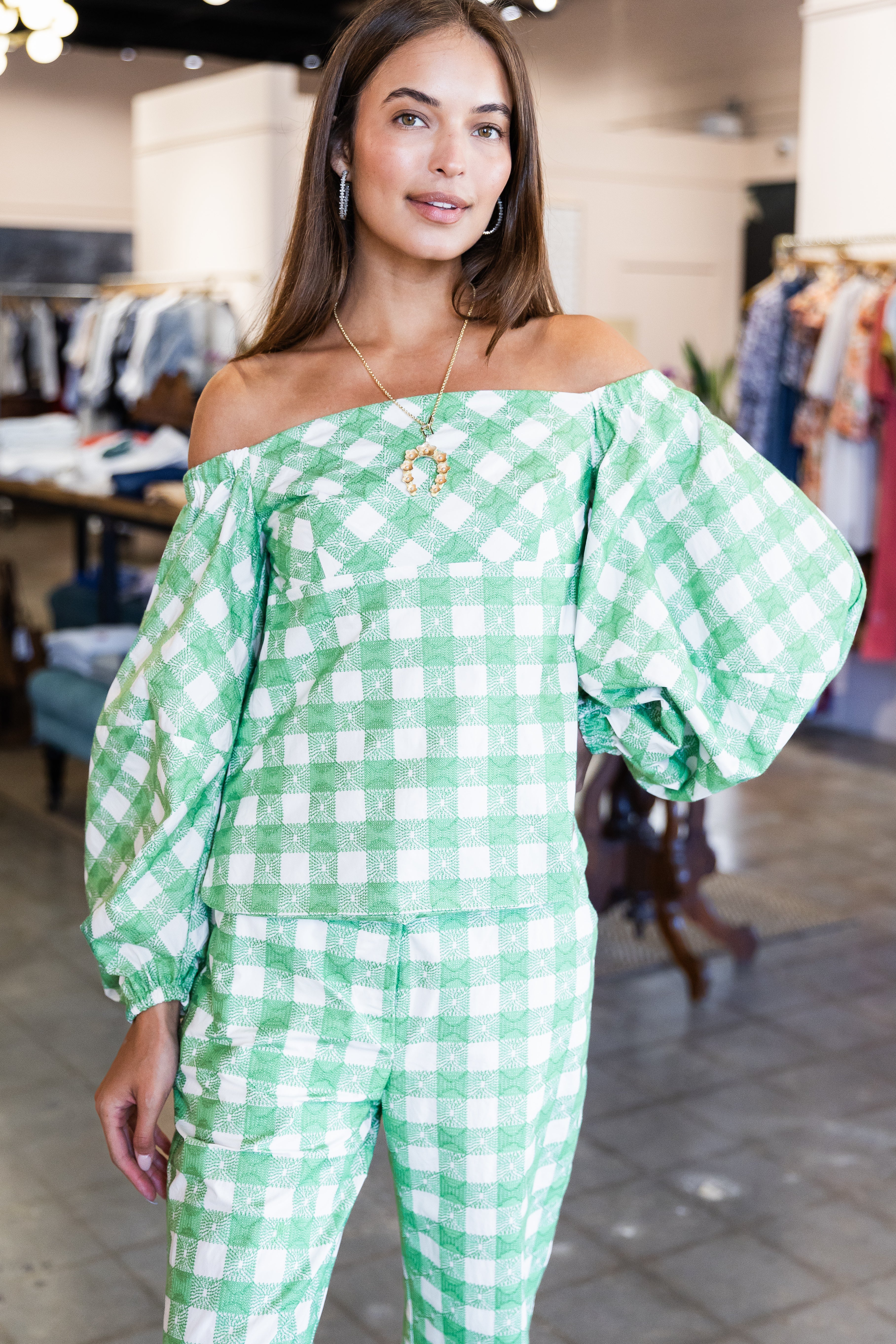 Empire Balloon Sleeve Top- Grass Green