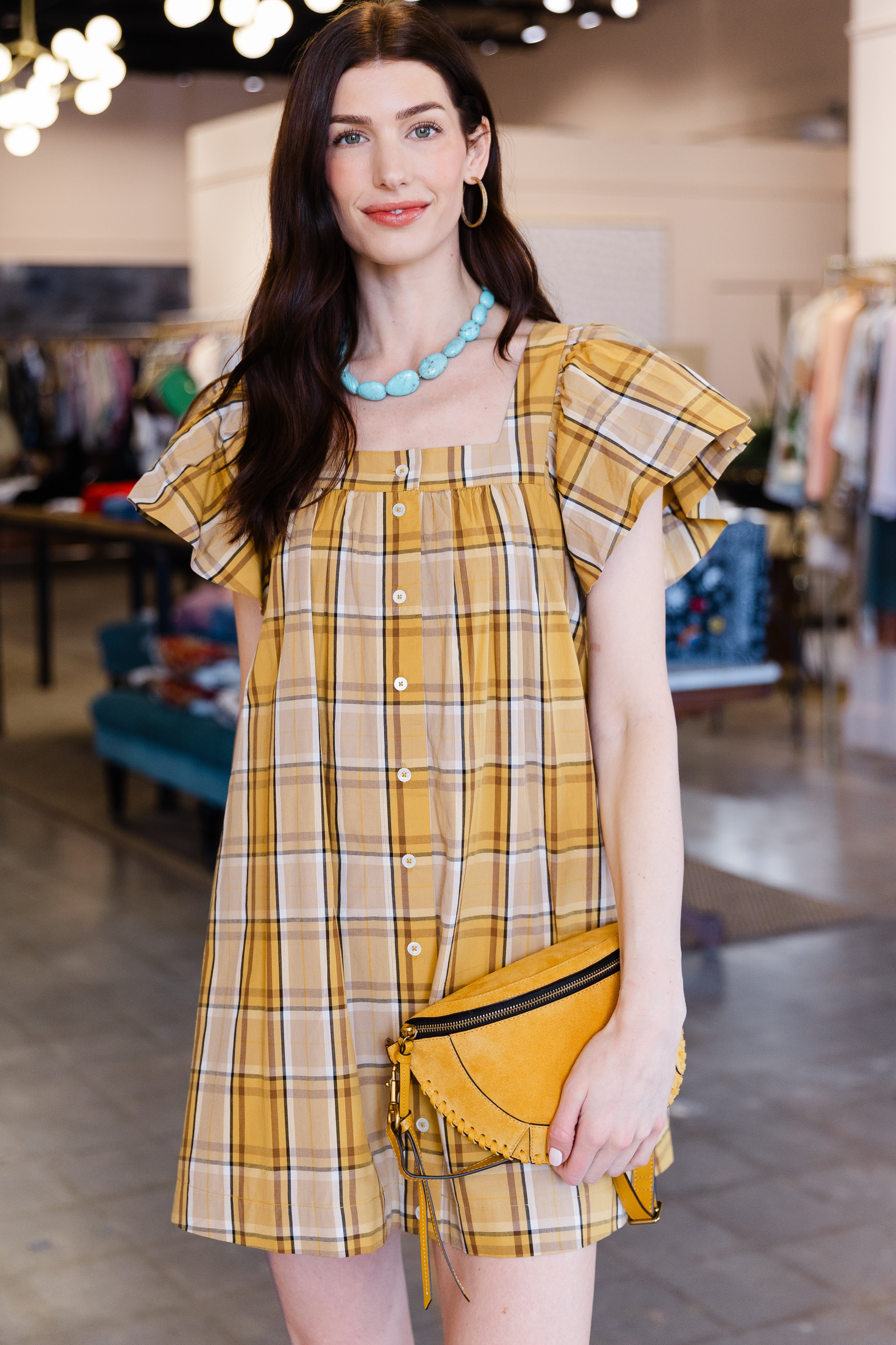 Copeland Plaid Mini Dress - Yellow
