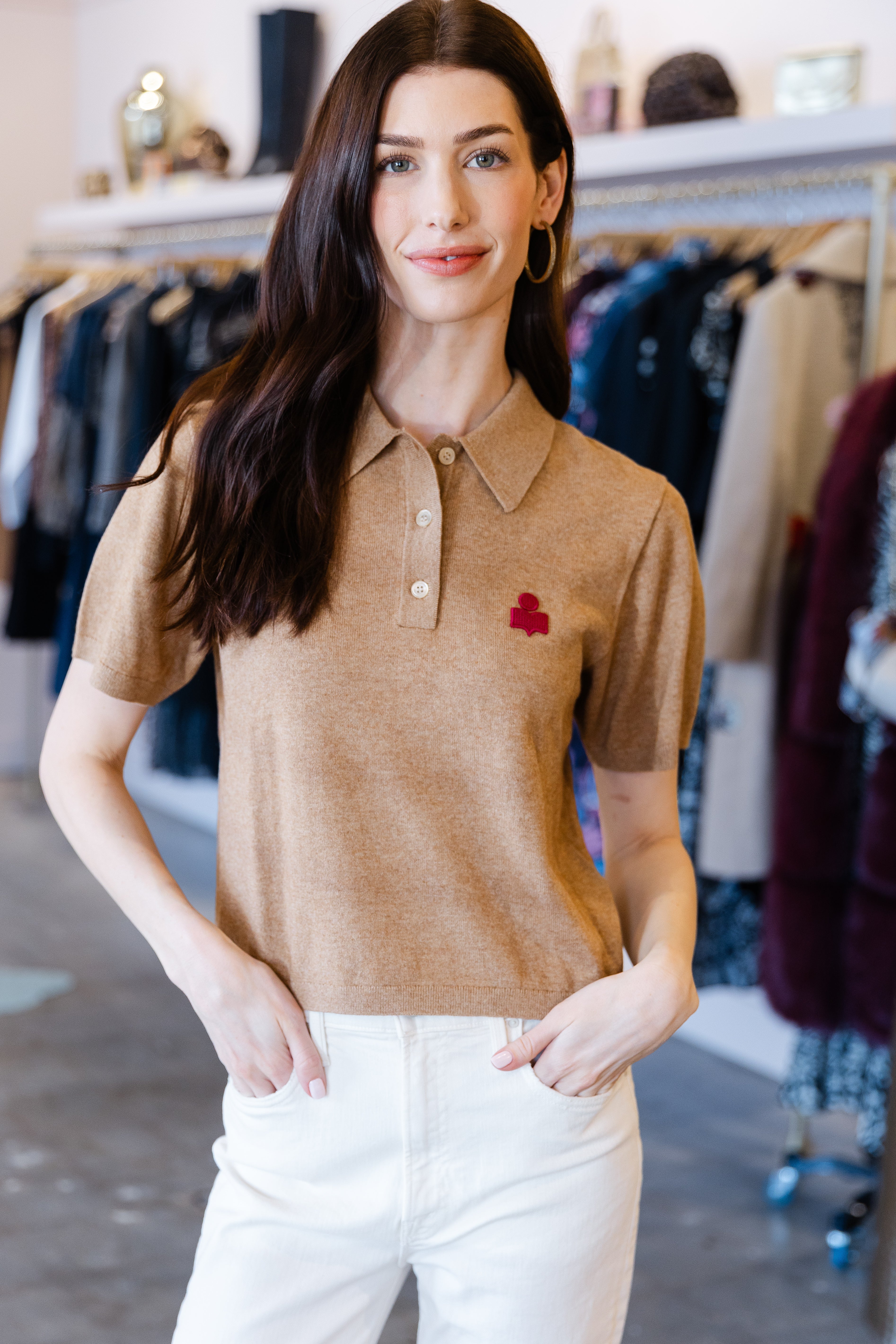 Althea Embroidered Polo - Camel/Granita