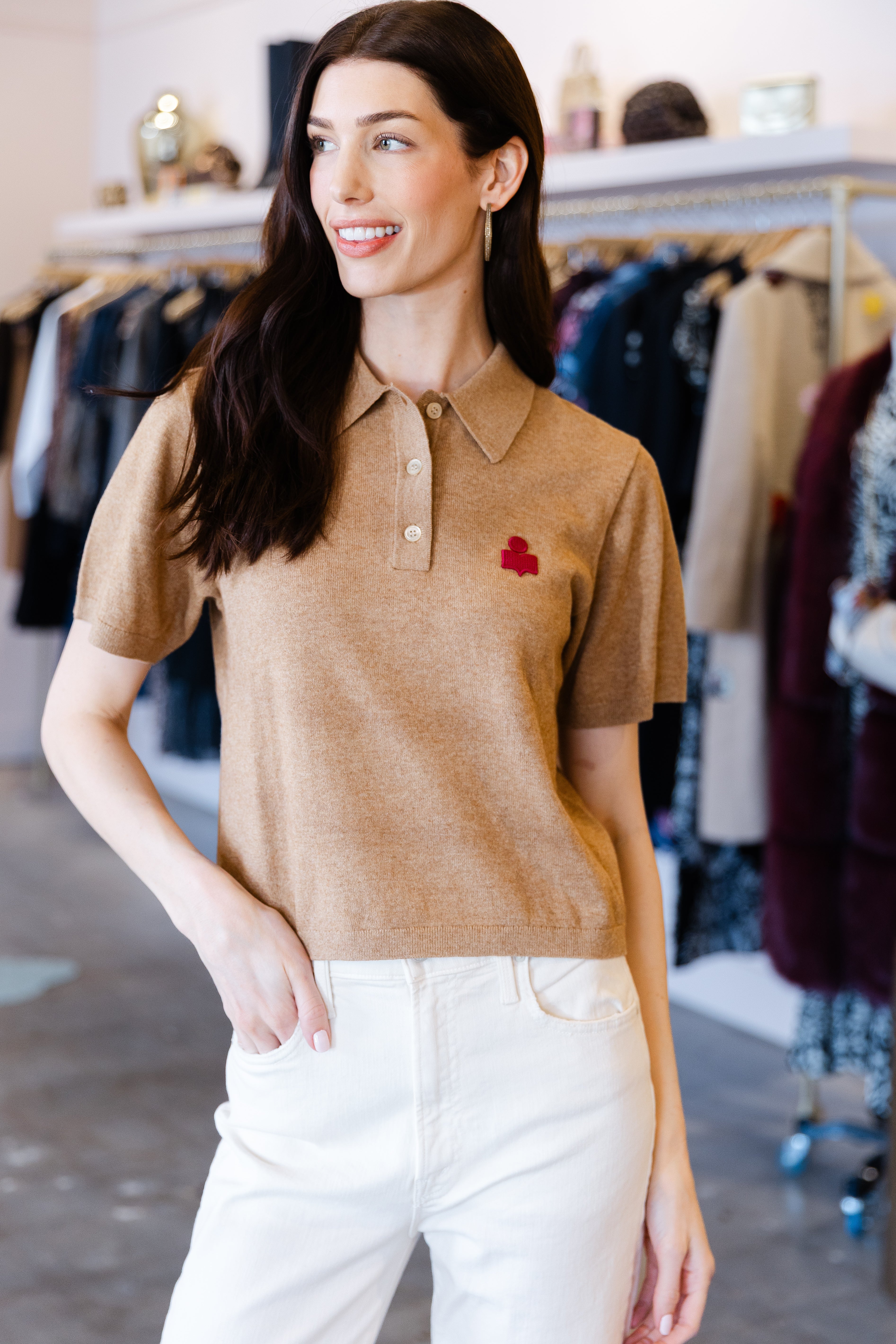 Althea Embroidered Polo - Camel/Granita