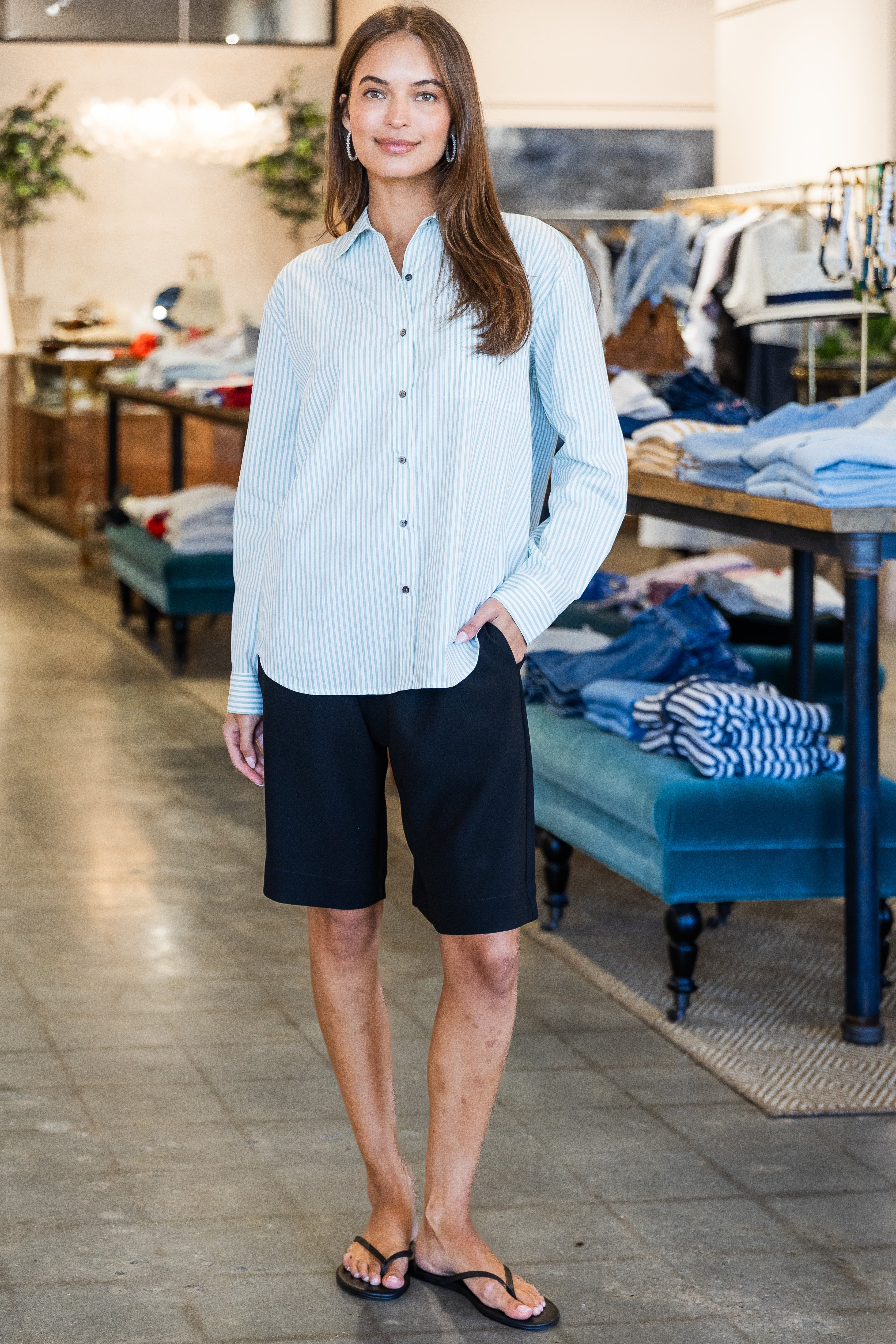 Yoshi Stripe Classic Button Down- Vert Stripe