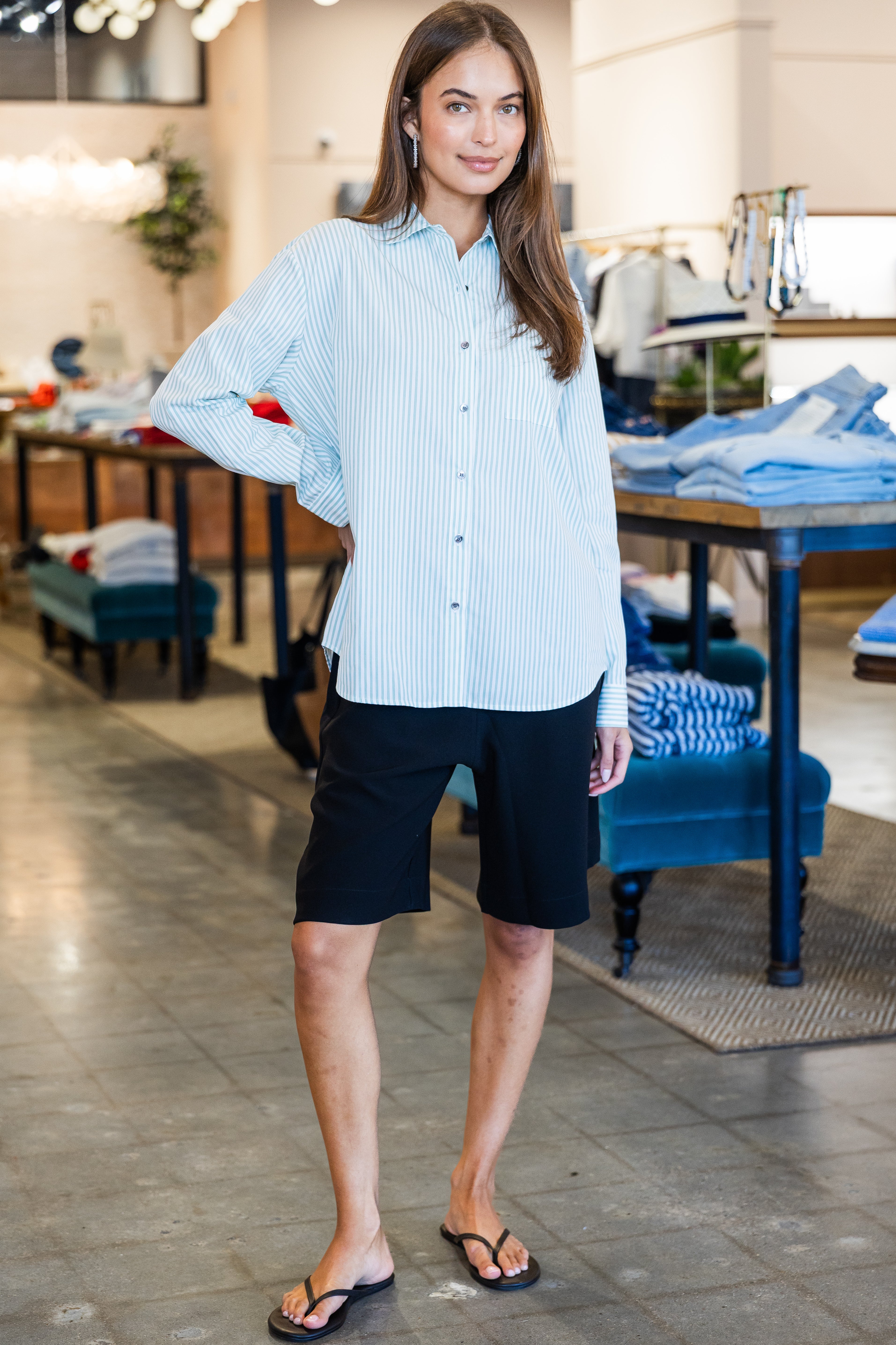 Yoshi Stripe Classic Button Down- Vert Stripe