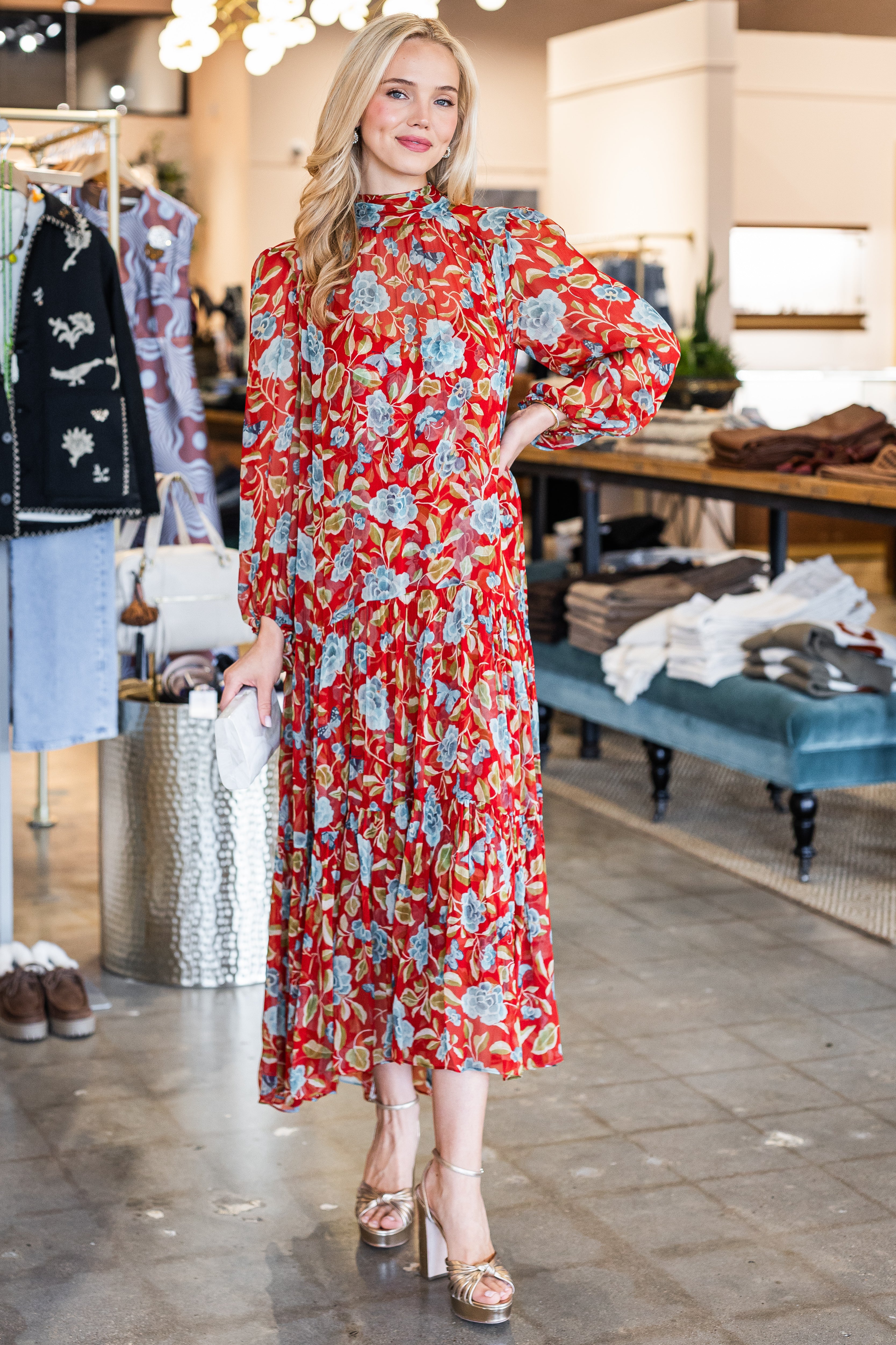 Adalind Dress - Butterfly Floral Red