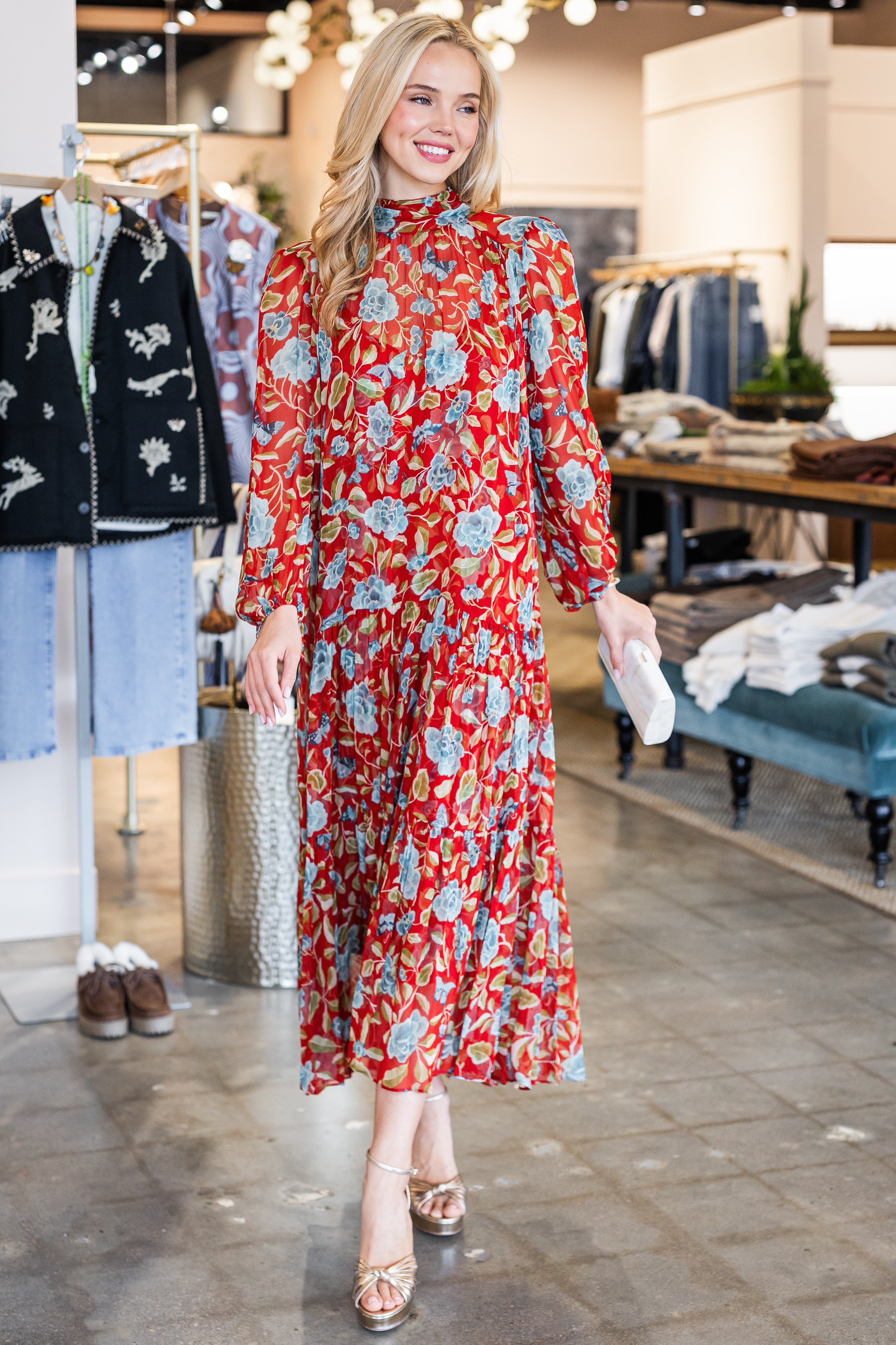 Adalind Dress - Butterfly Floral Red