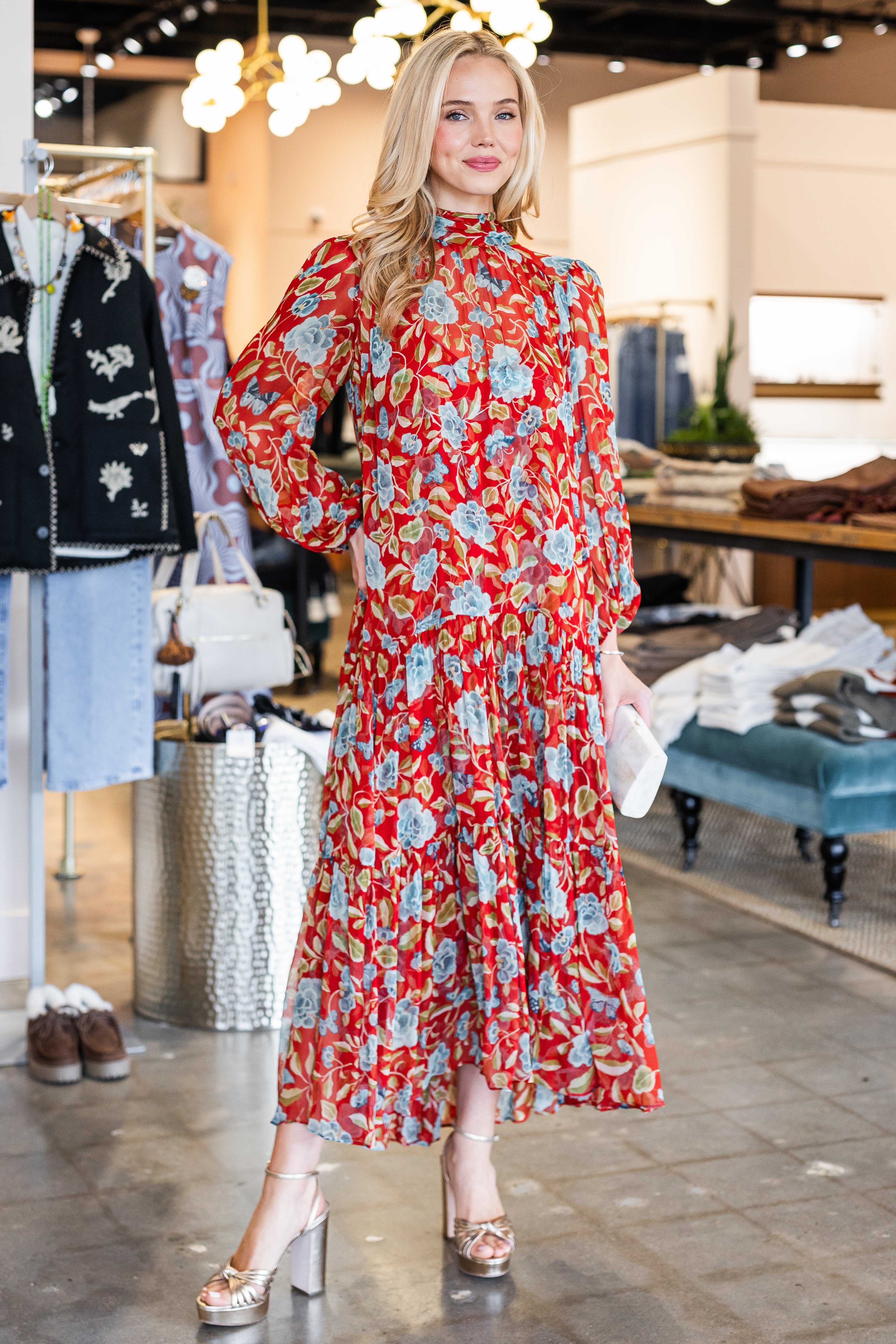 Adalind Dress - Butterfly Floral Red