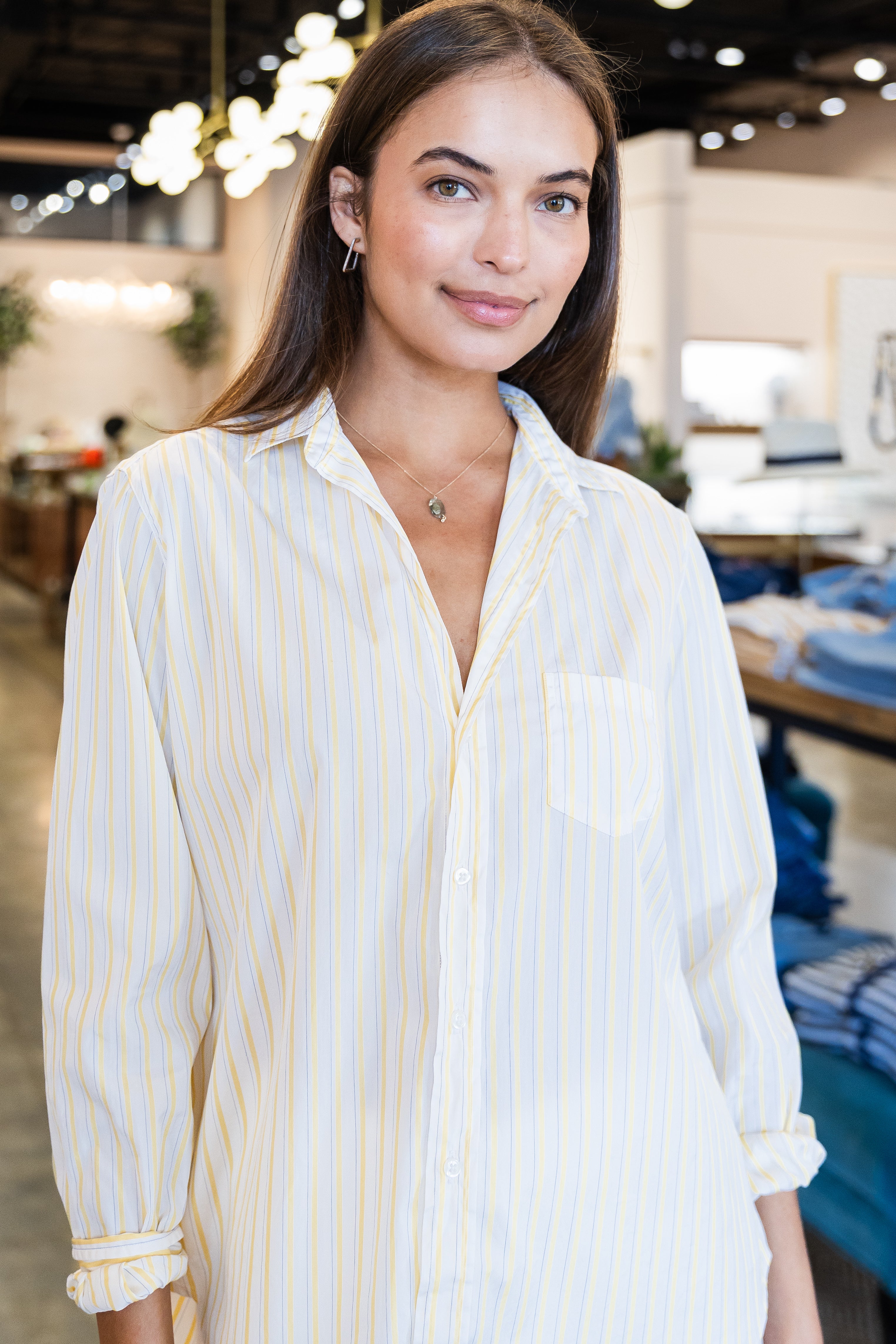 Eileen - Yellow Thin Navy Stripe