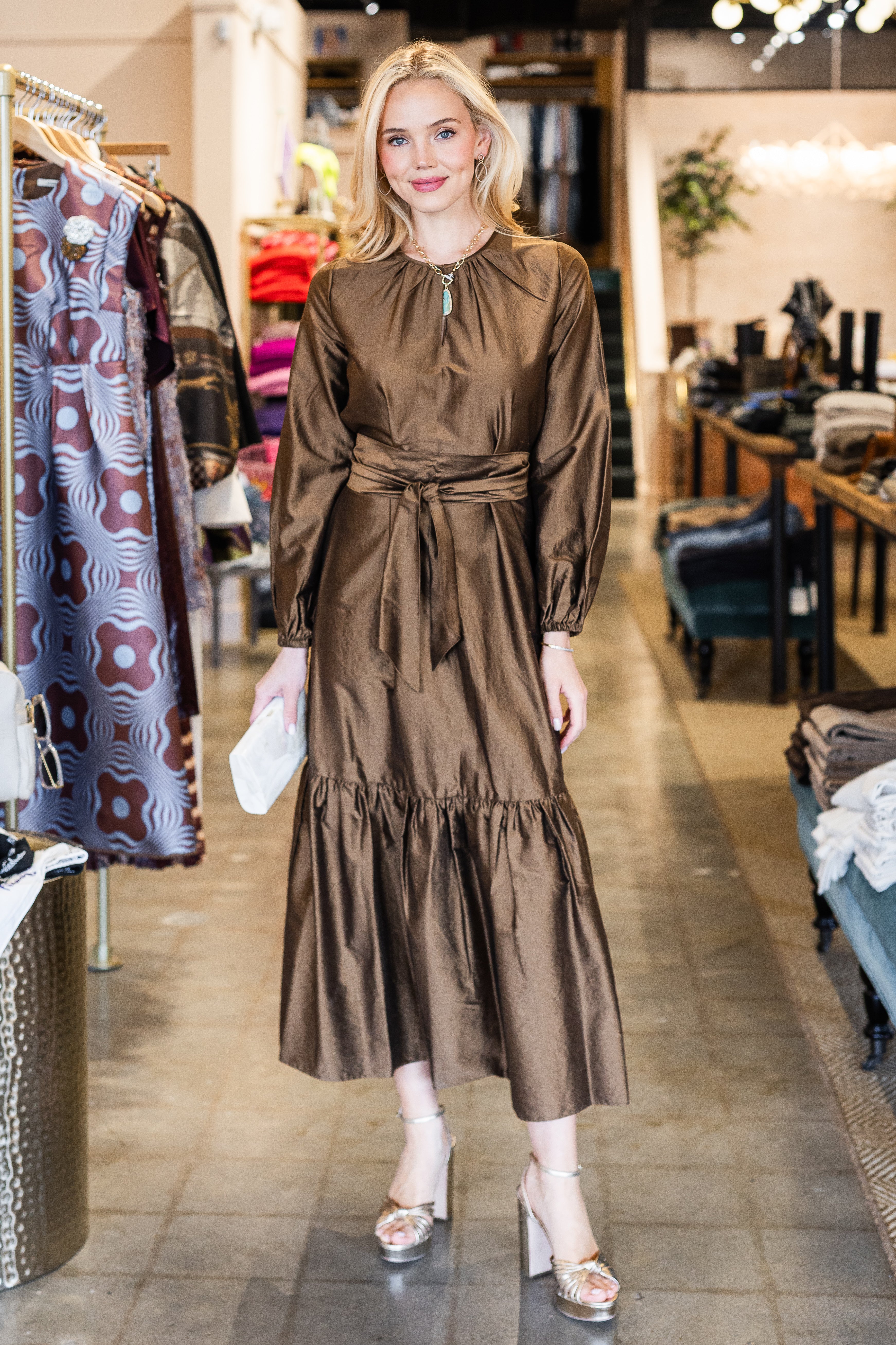 Aba Maxi Dress - Copper Washed Silk Shantung