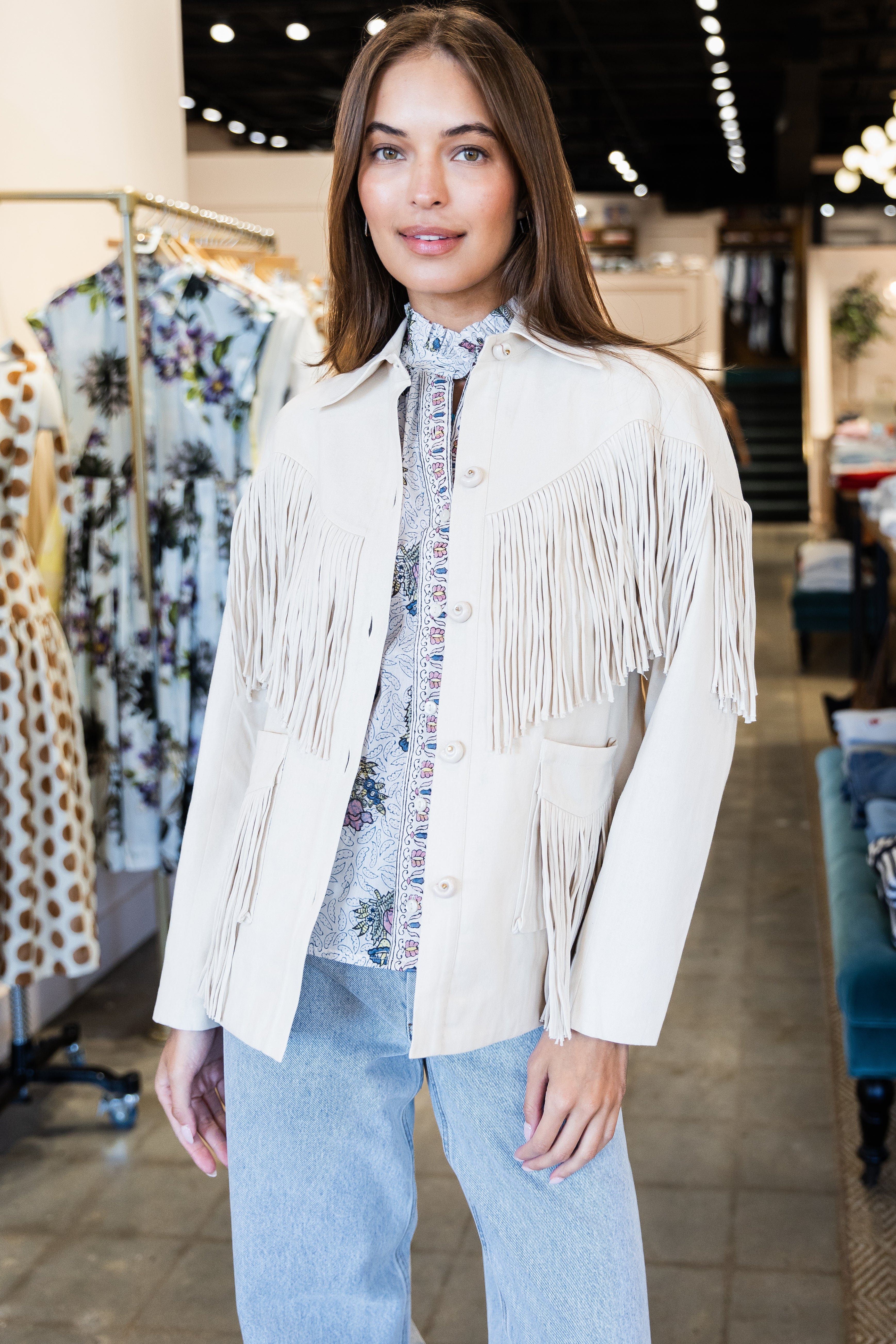 Jude Dune Fringe Jacket- Off White
