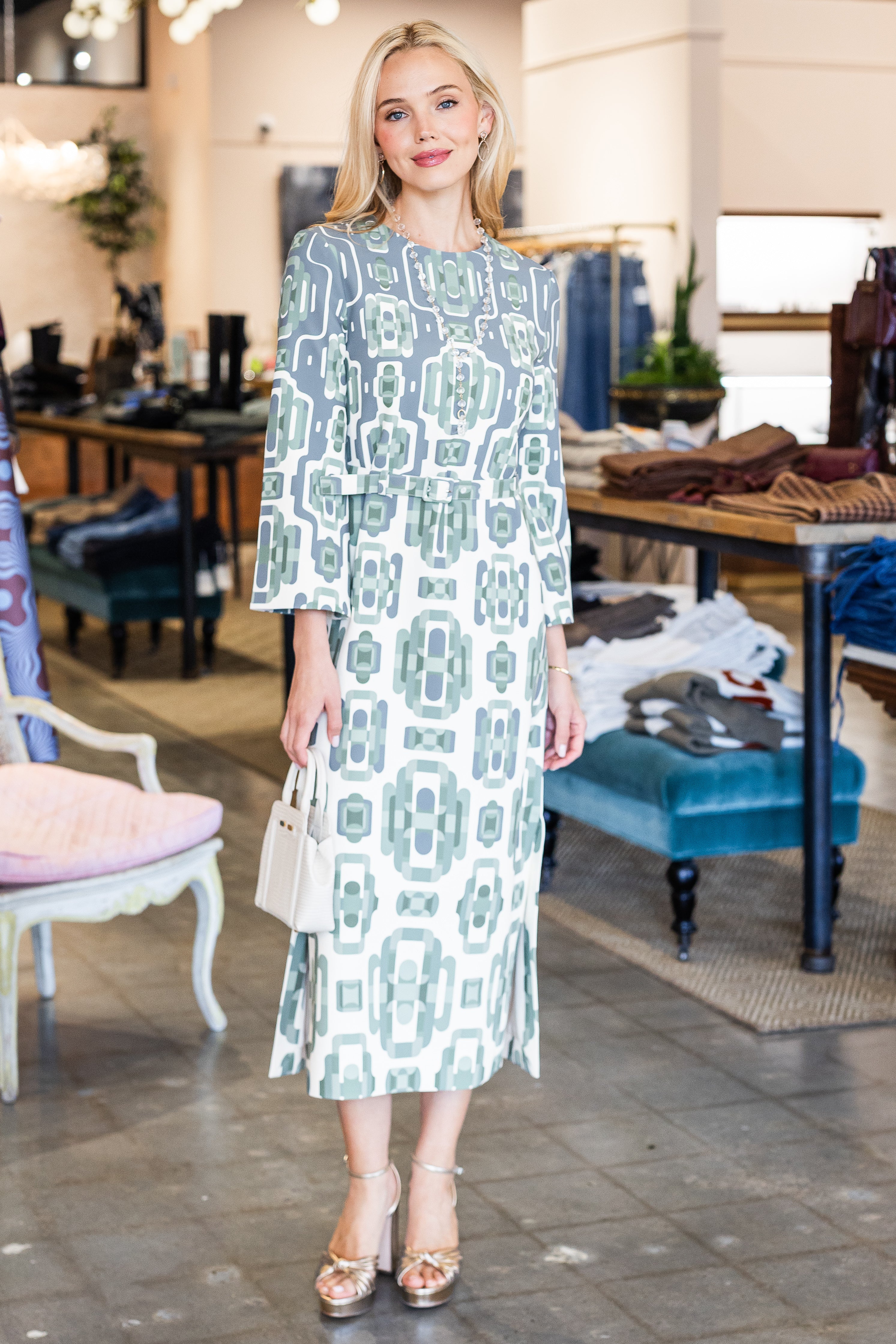 Larissa Dress - Blue/Sage Print