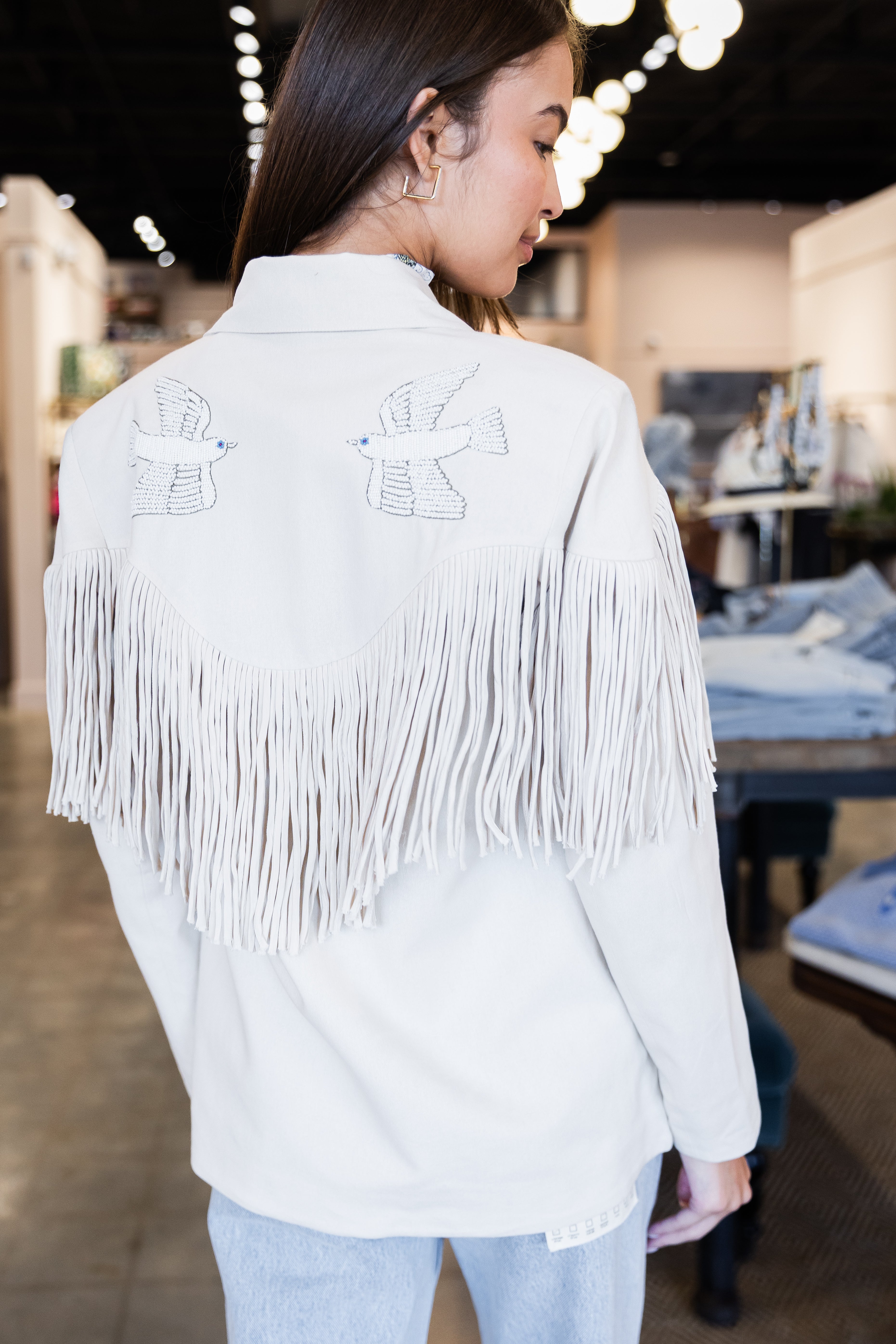 Jude Dune Fringe Jacket- Off White