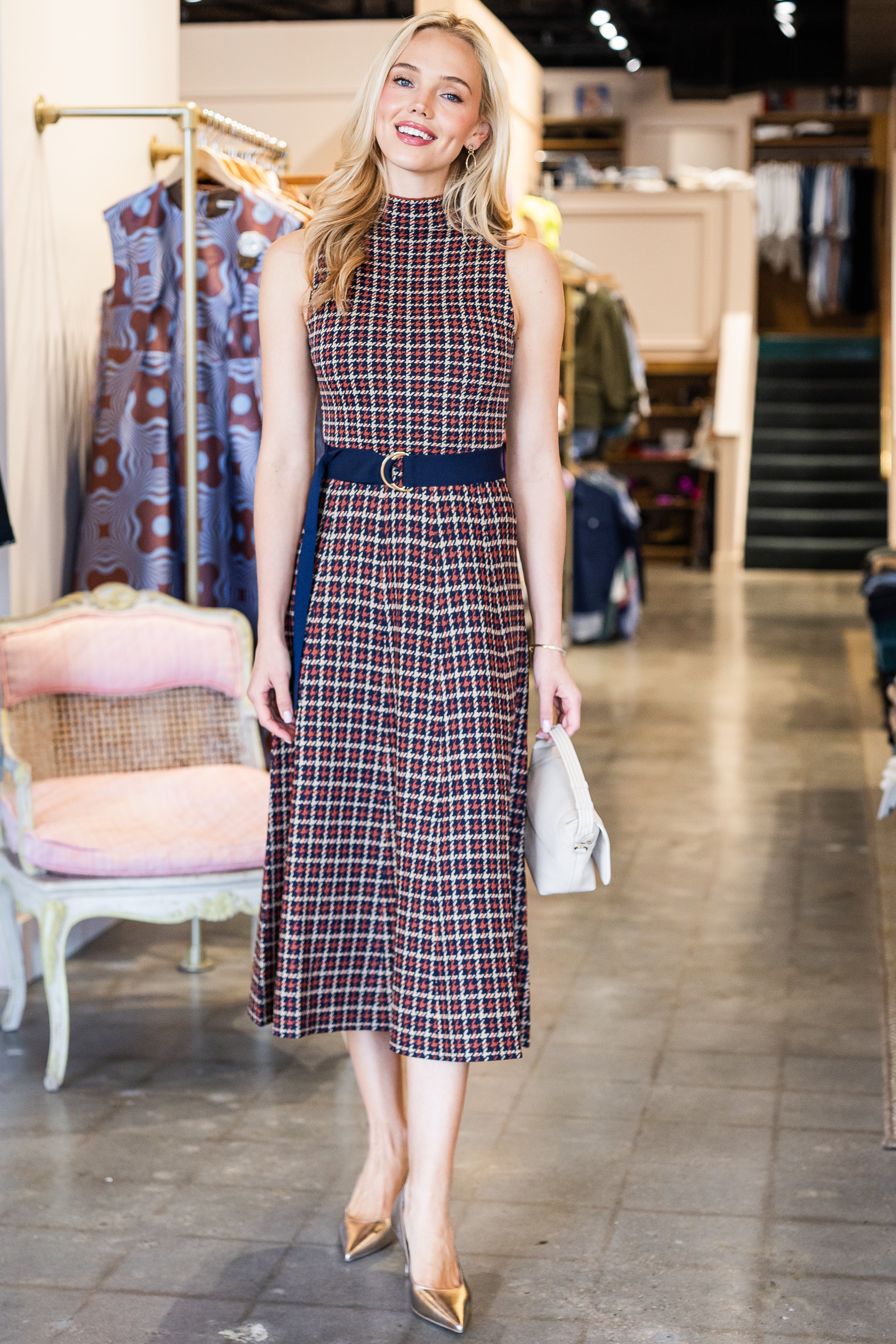 Brice Dress - Navy Mini Check