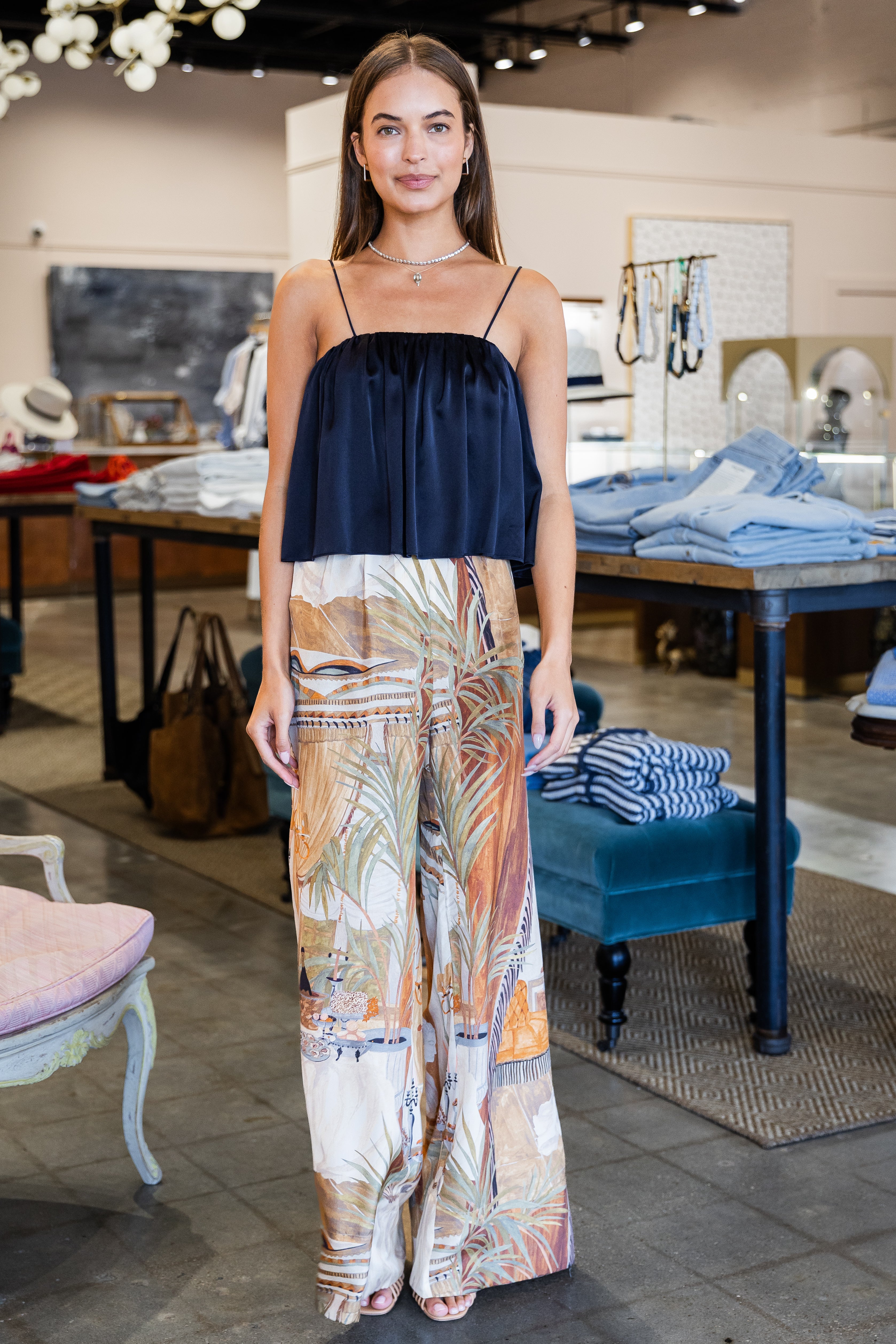 shiny stretch silk satin cropped top - notte