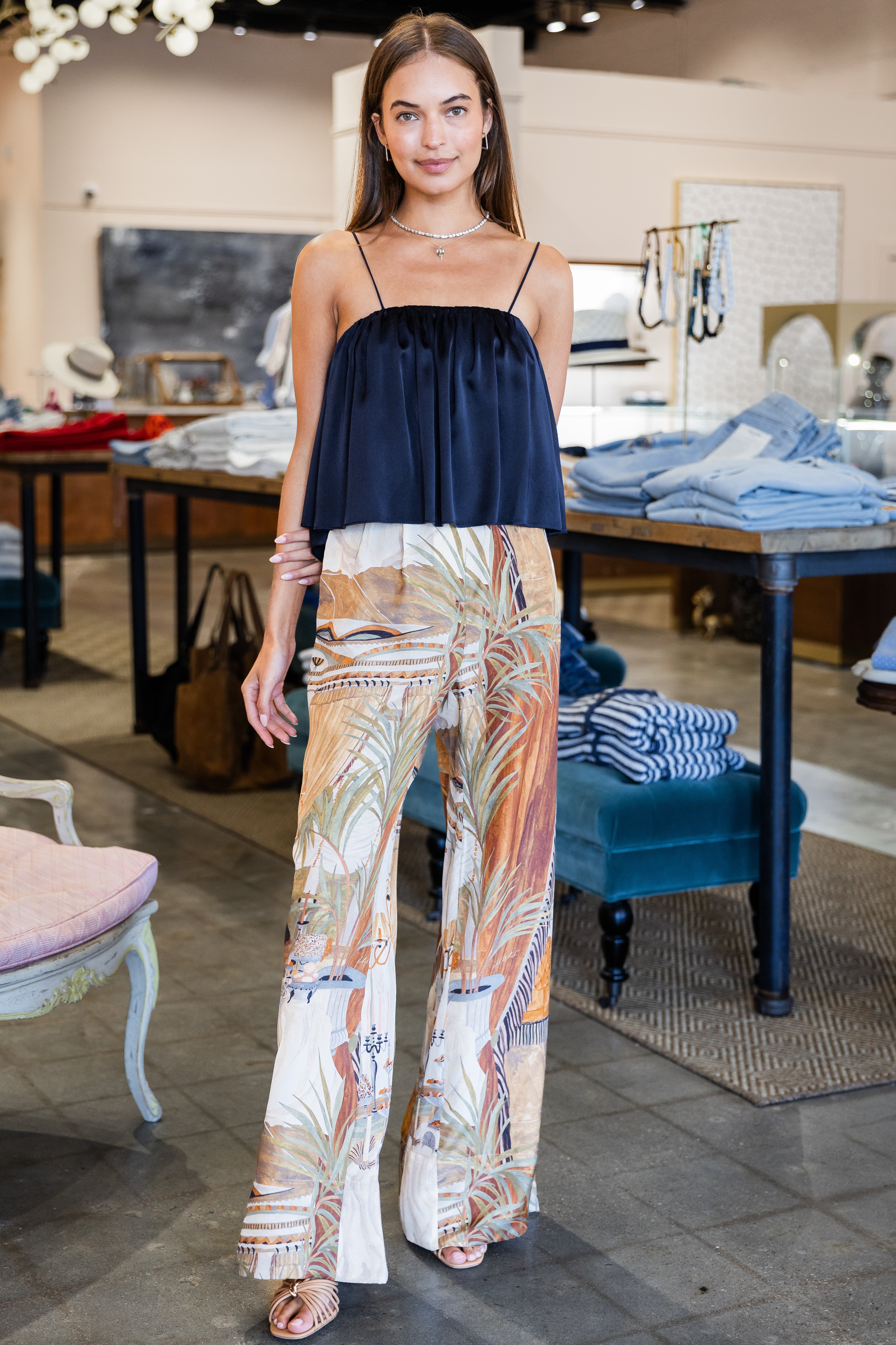 shiny stretch silk satin cropped top - notte