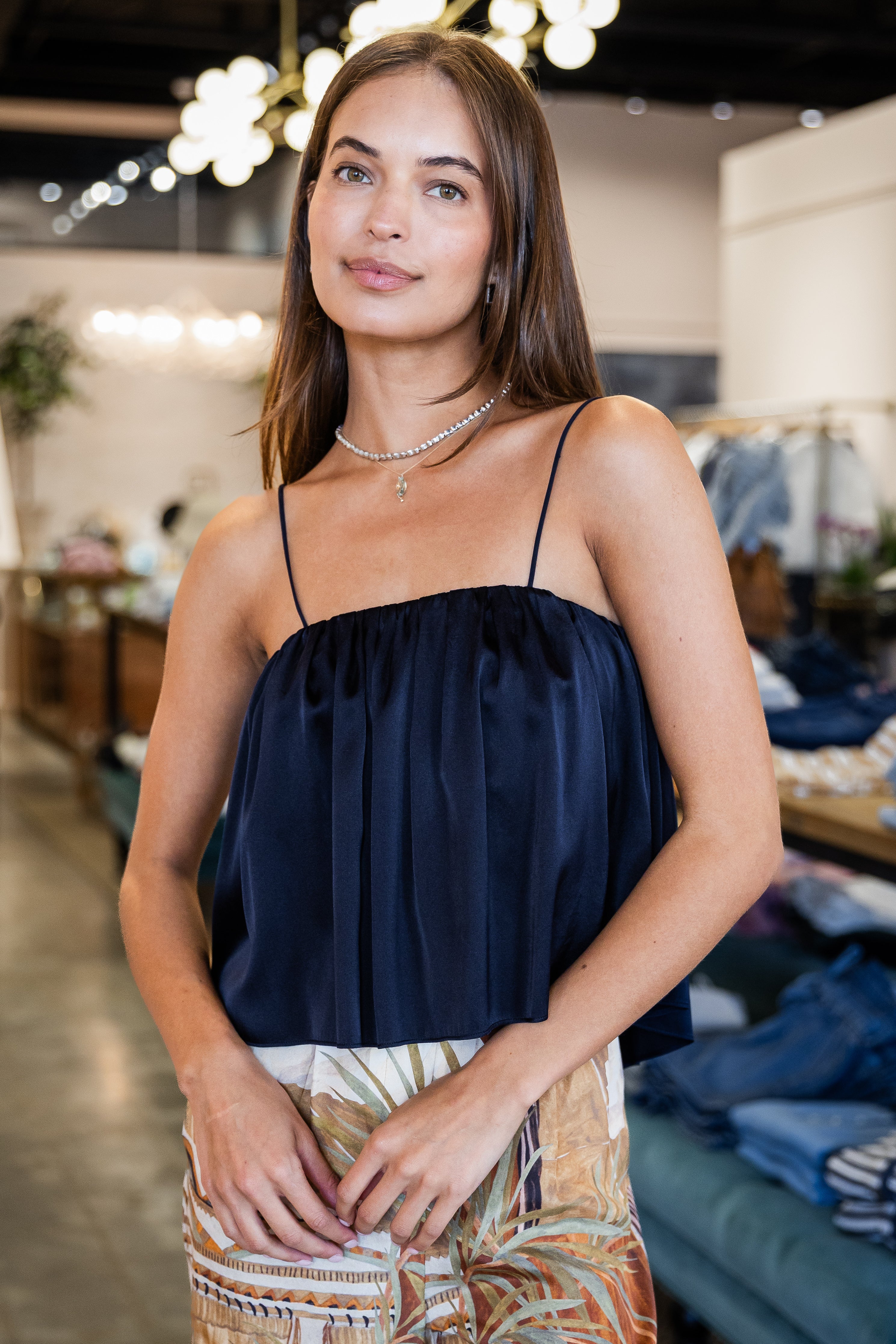 shiny stretch silk satin cropped top - notte