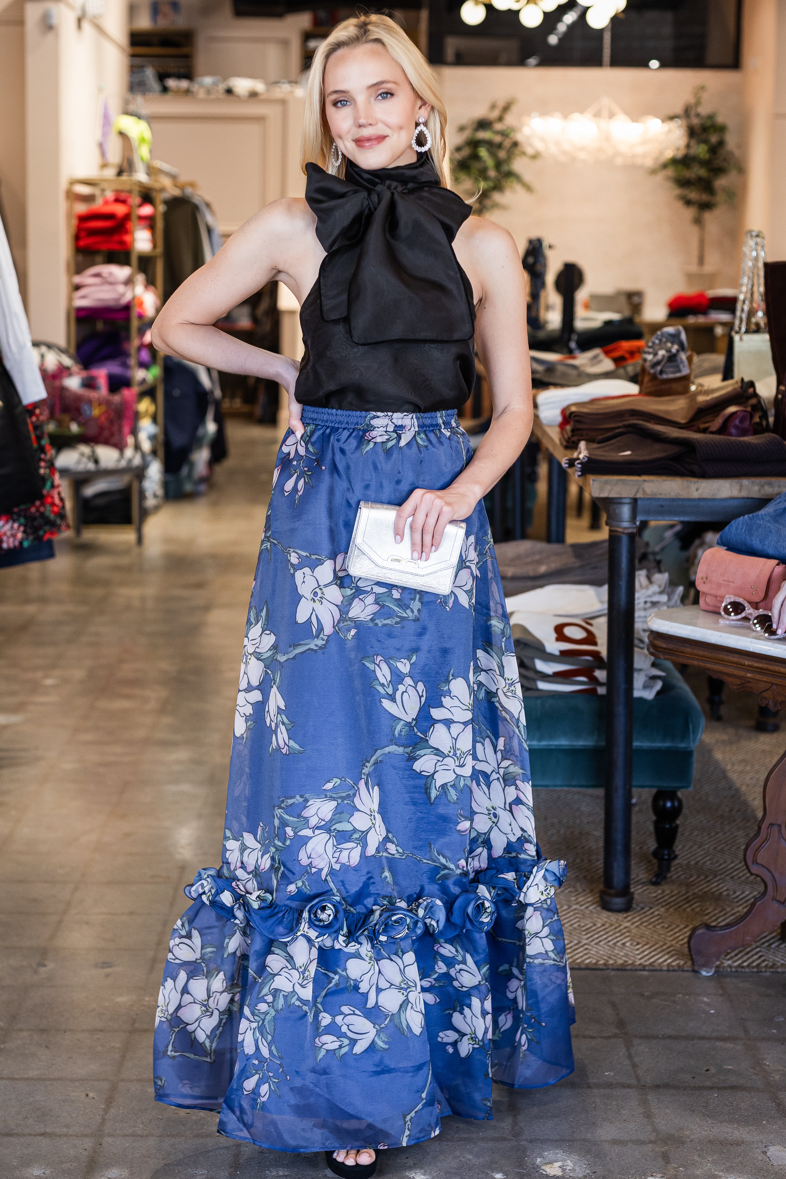 Paige Ruffle Maxi skirt - Midnight Magnolia Print