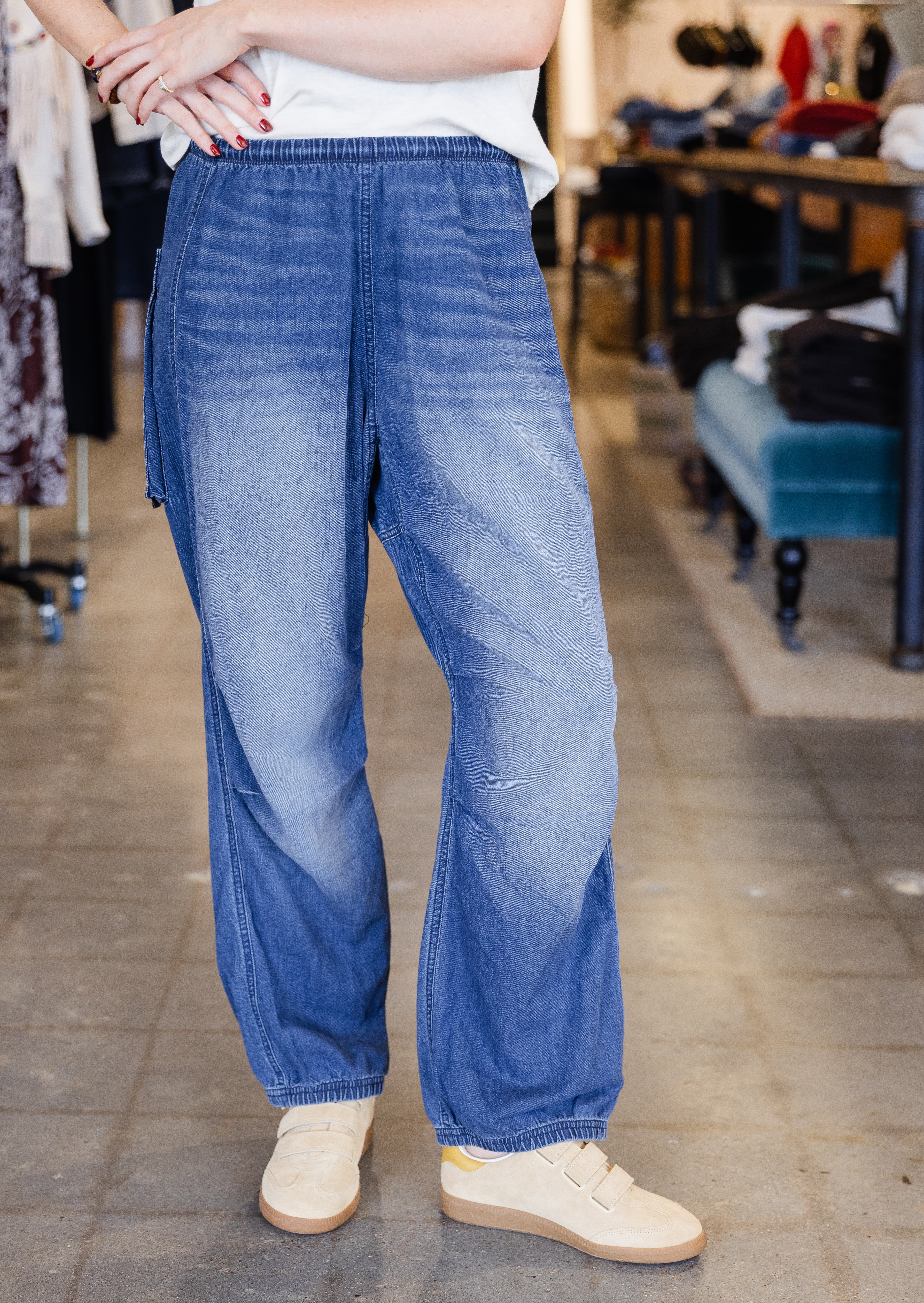Loose Drawcord Biggy Pant- Indigo Blues