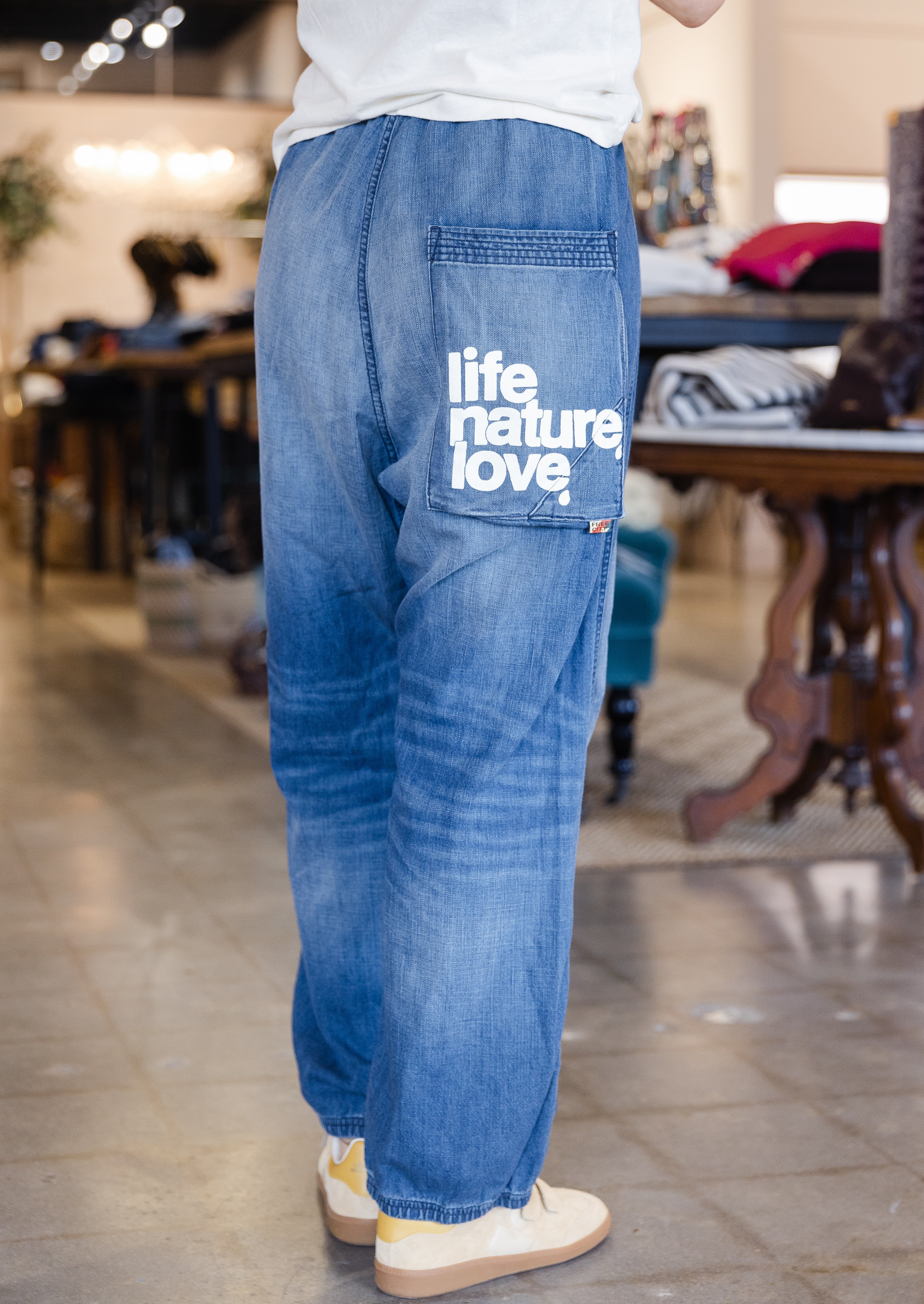 Loose Drawcord Biggy Pant- Indigo Blues