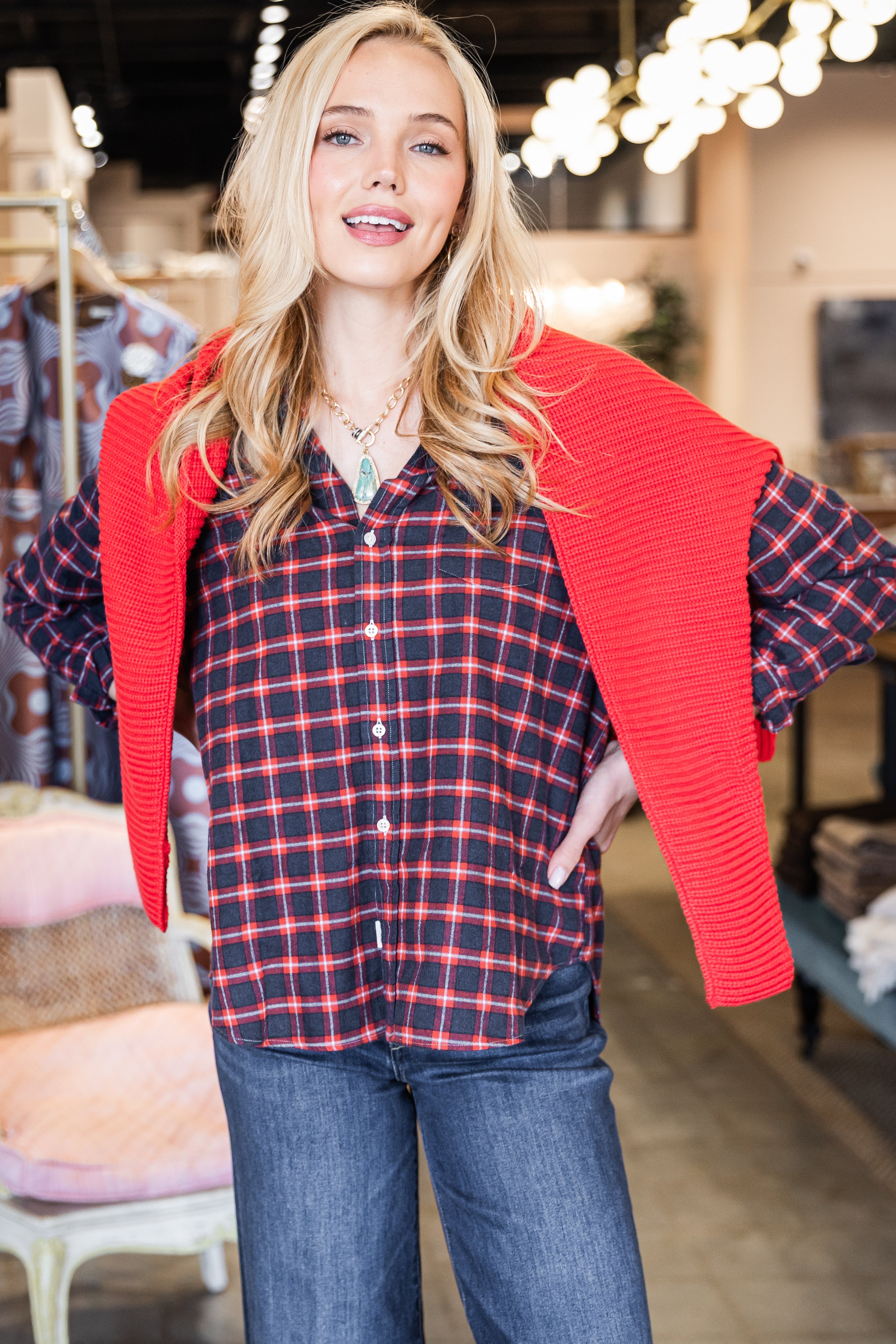 Eileen - Red Blue White Plaid