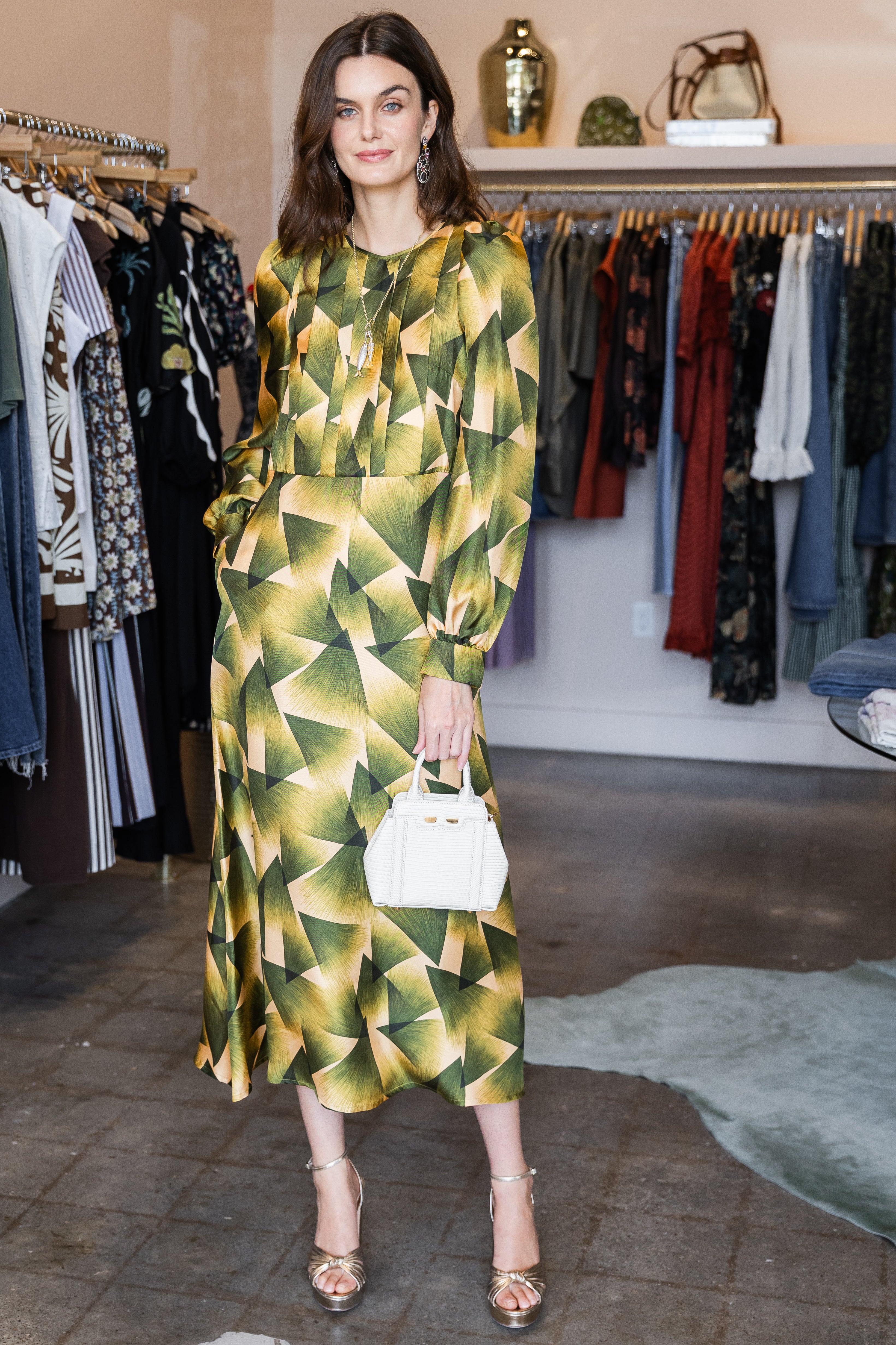 Long Sleeve Print Midi Dress - Jade-Yellow