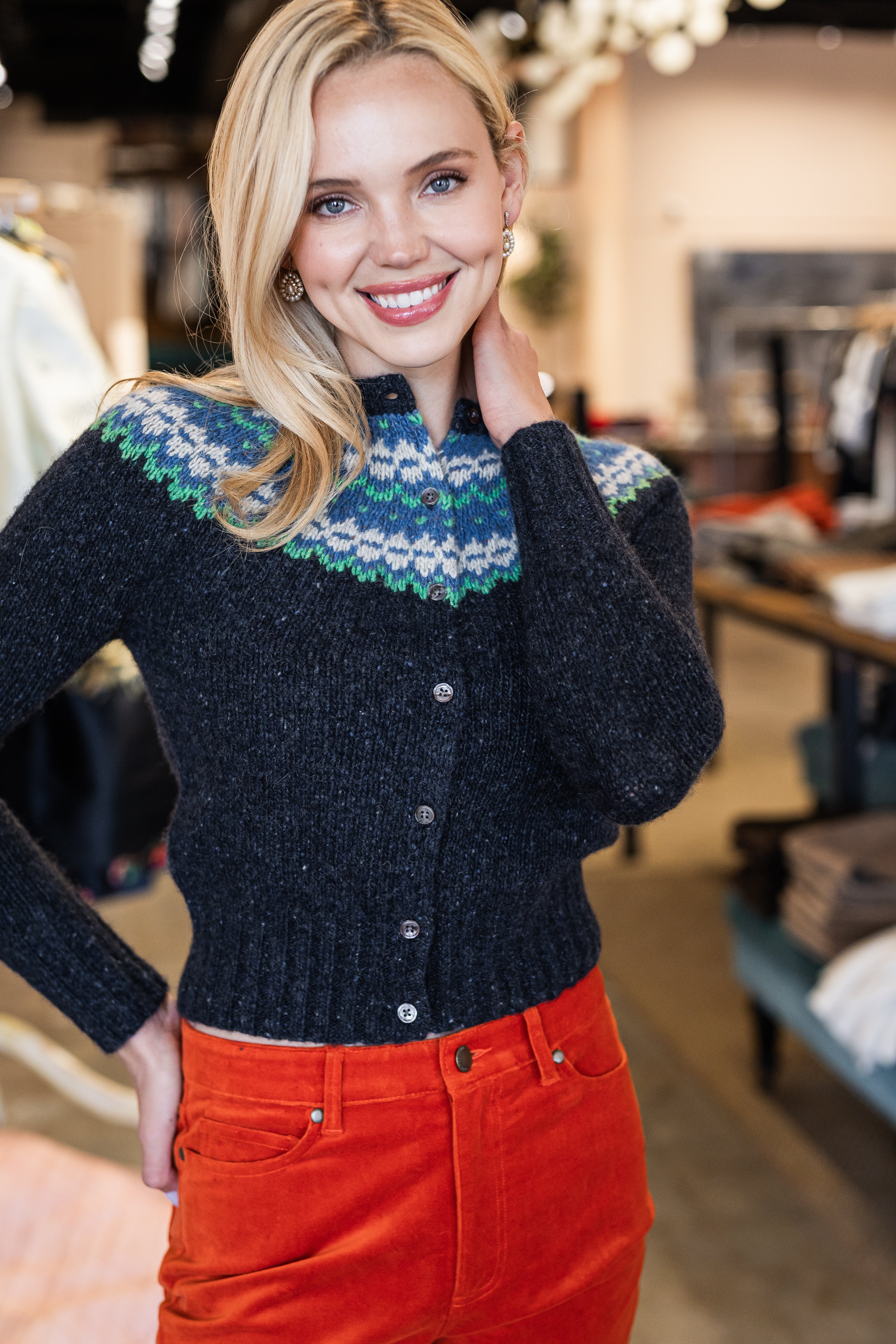 Marge Fair Isle Cardigan - Indigo Donegal Multi Hand Knit Cashmere