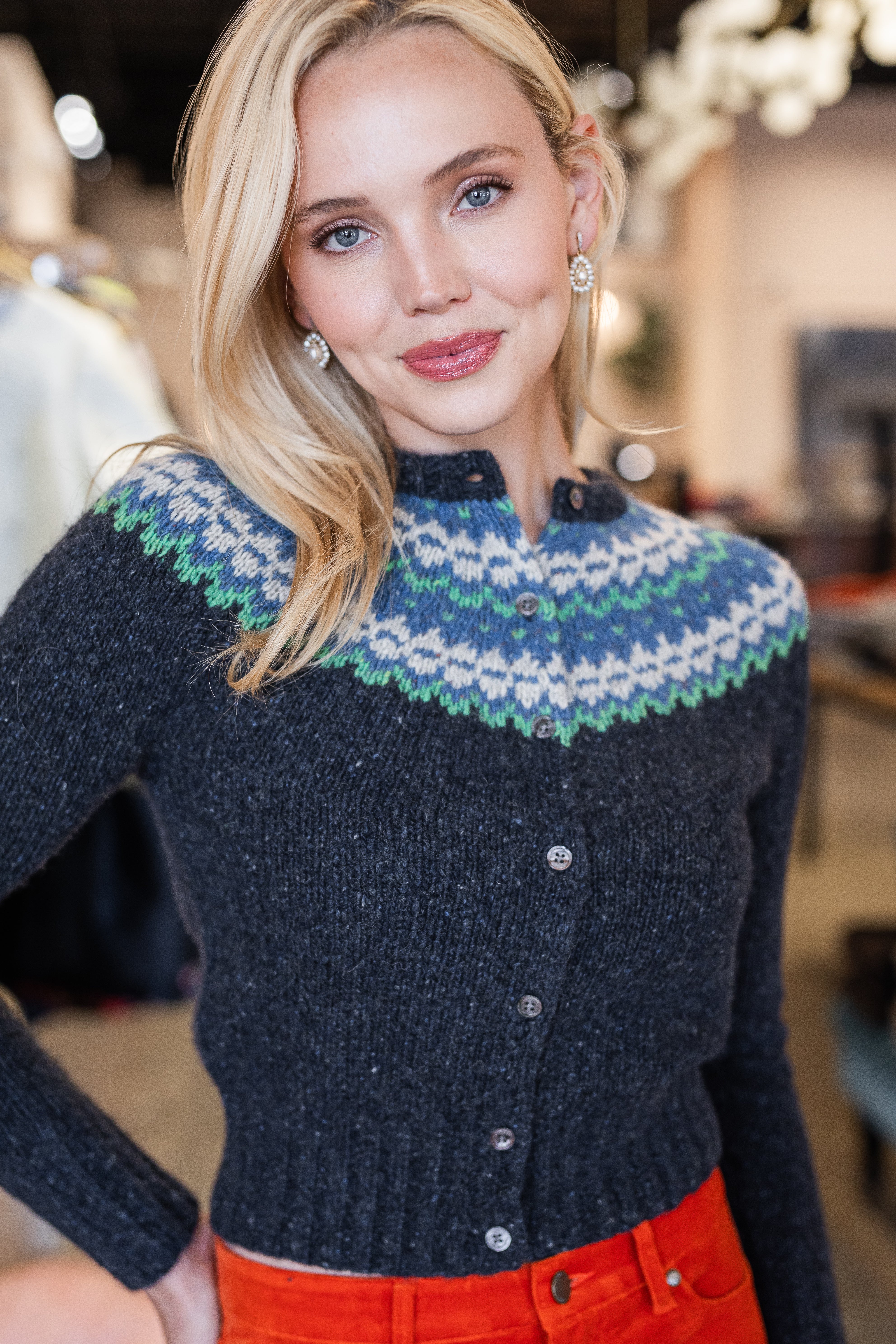 Marge Fair Isle Cardigan - Indigo Donegal Multi Hand Knit Cashmere