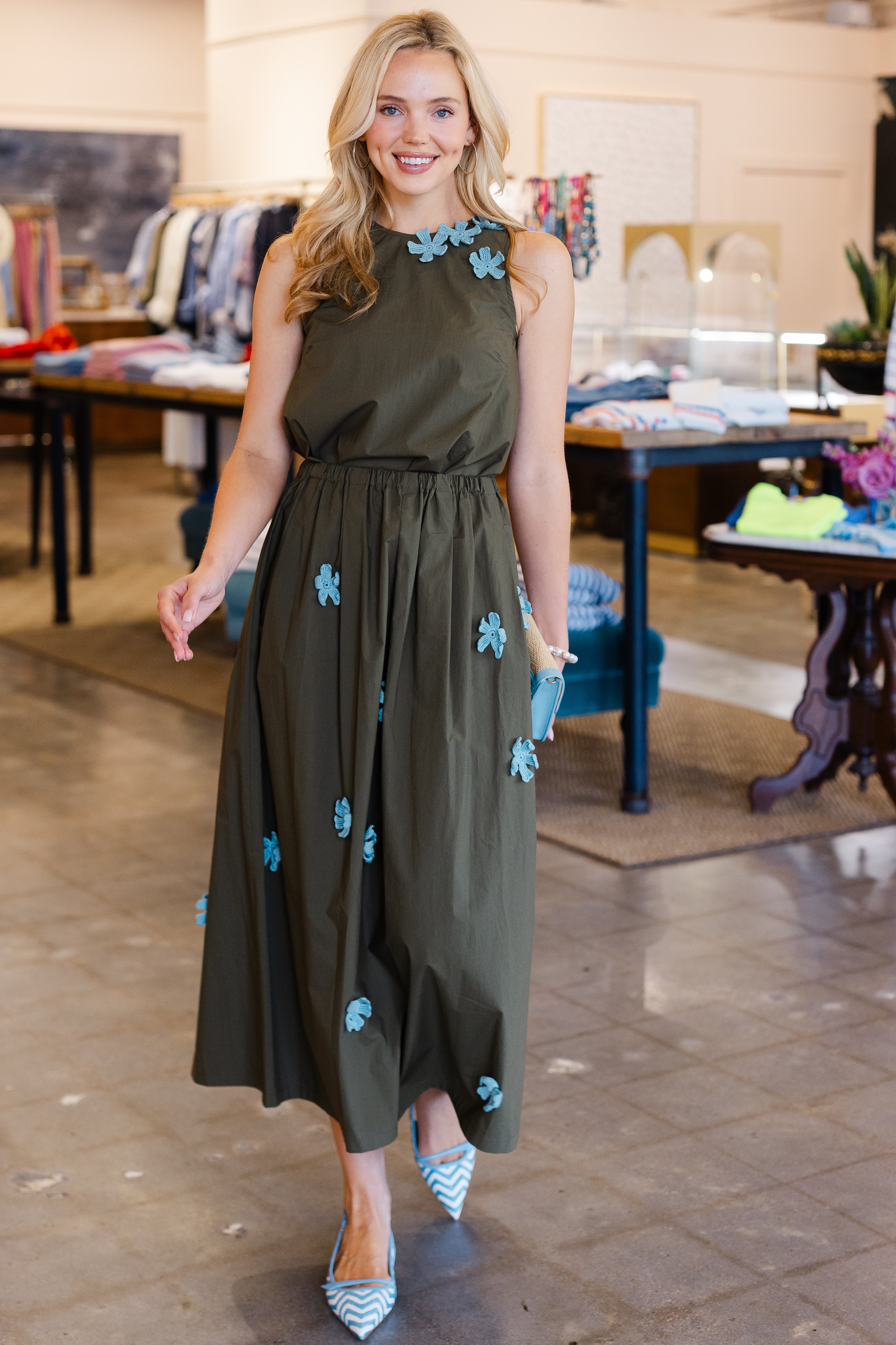 Poplin Floral Skirt - Dark Olive