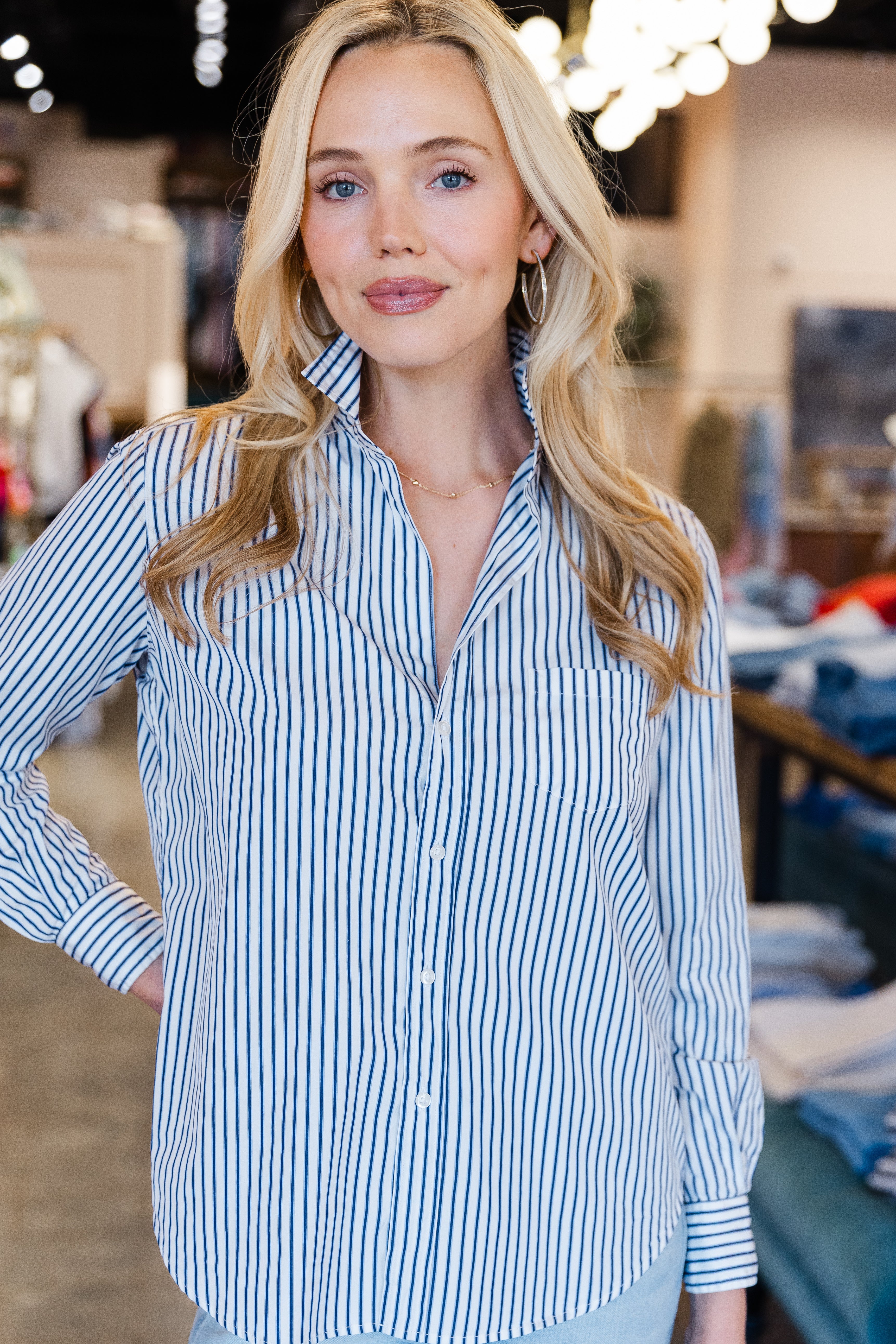 Eileen - Light Blue Navy Stripe