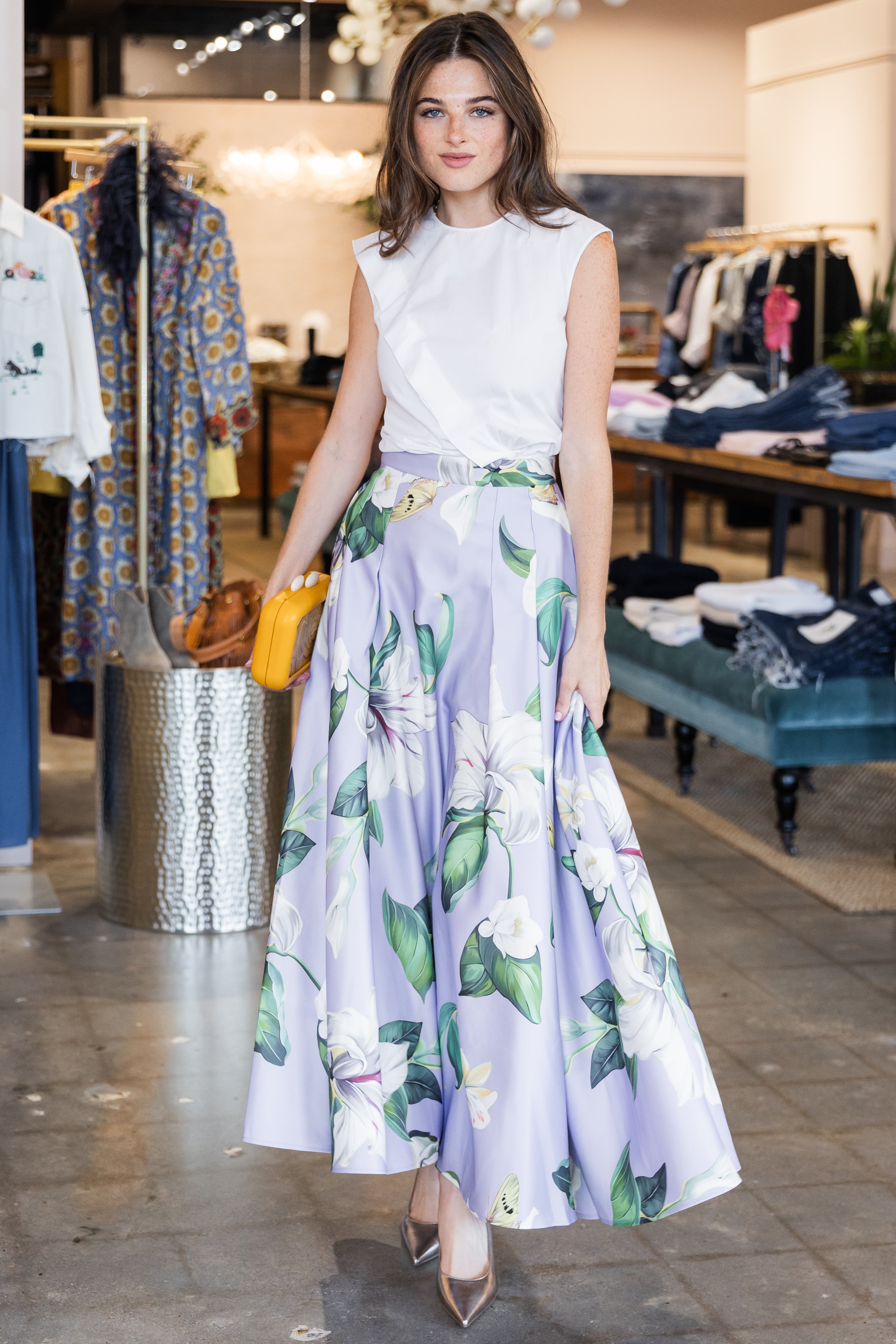 Rhiannan Skirt - Lily Blossom Print in Lilac