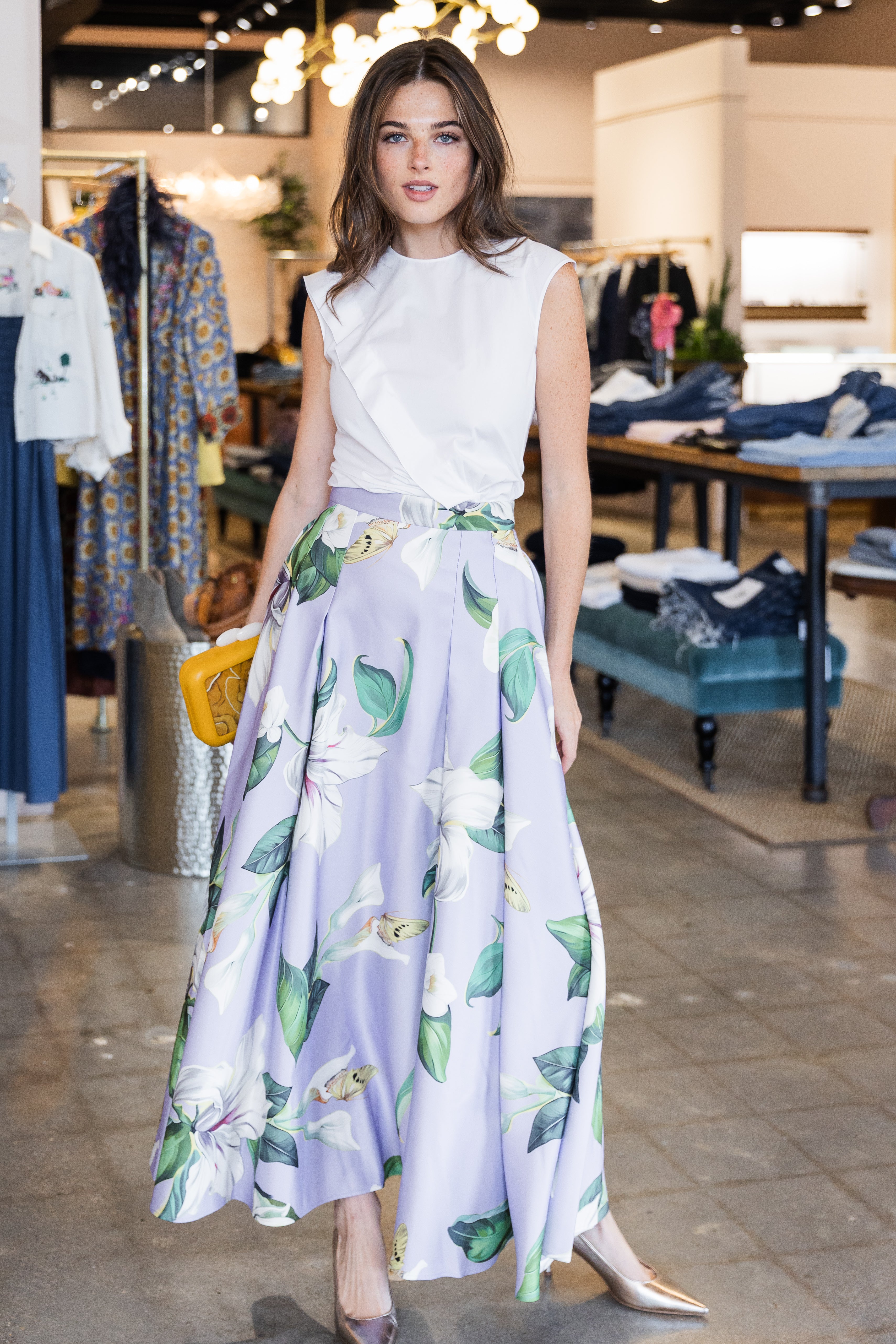 Rhiannan Skirt - Lily Blossom Print in Lilac