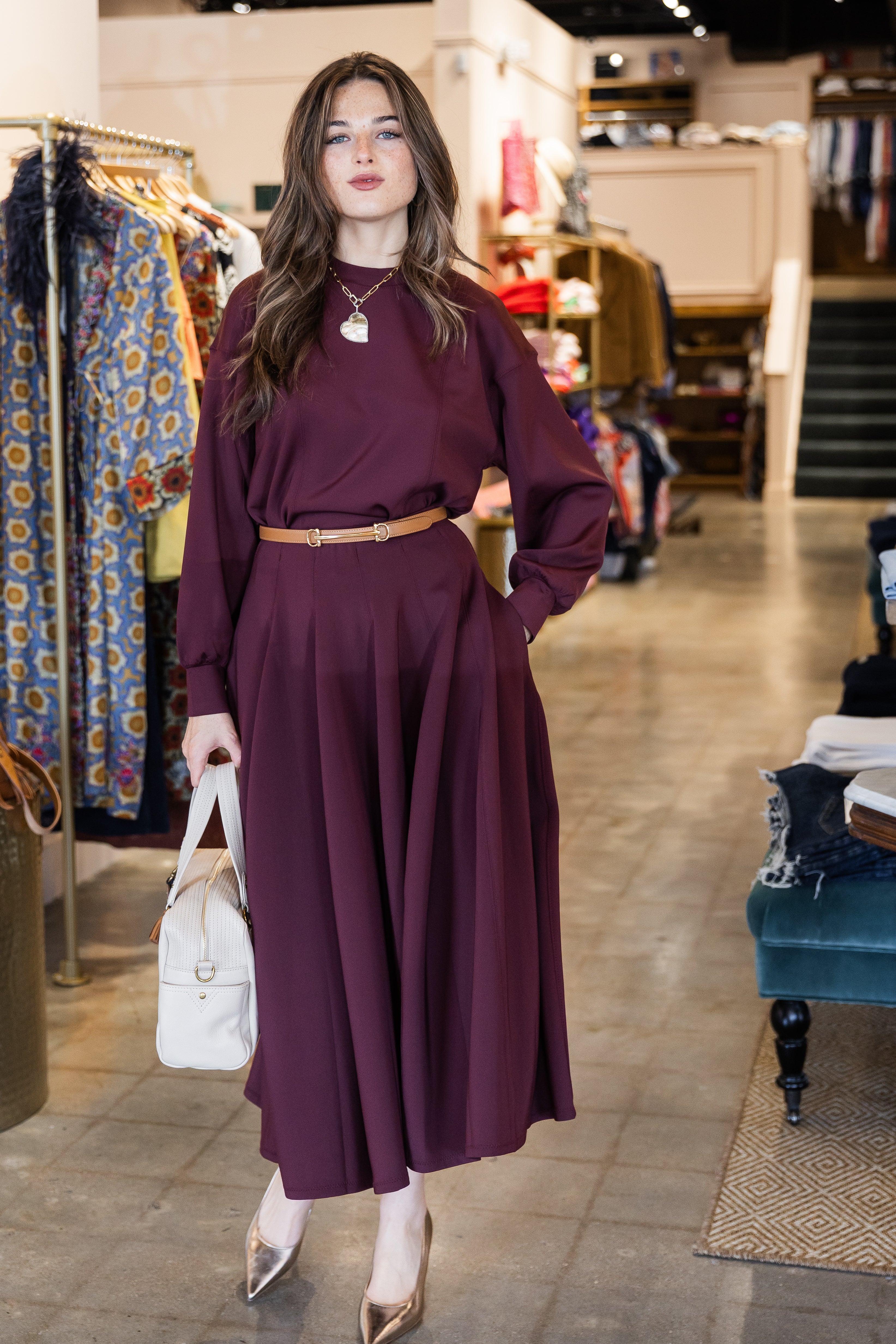 Rea High Waist Midi Skirt - Mahogany