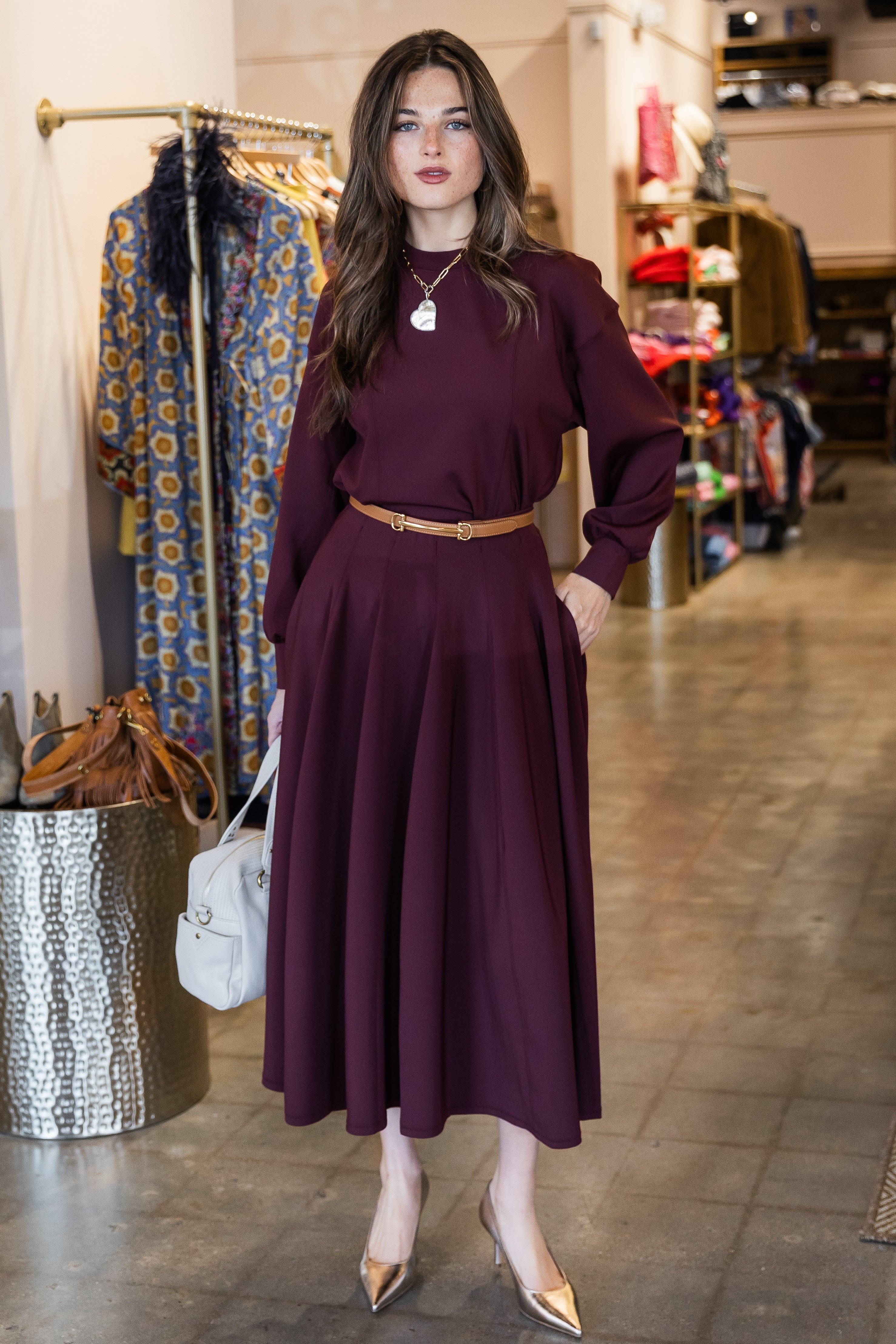 Rea High Waist Midi Skirt - Mahogany
