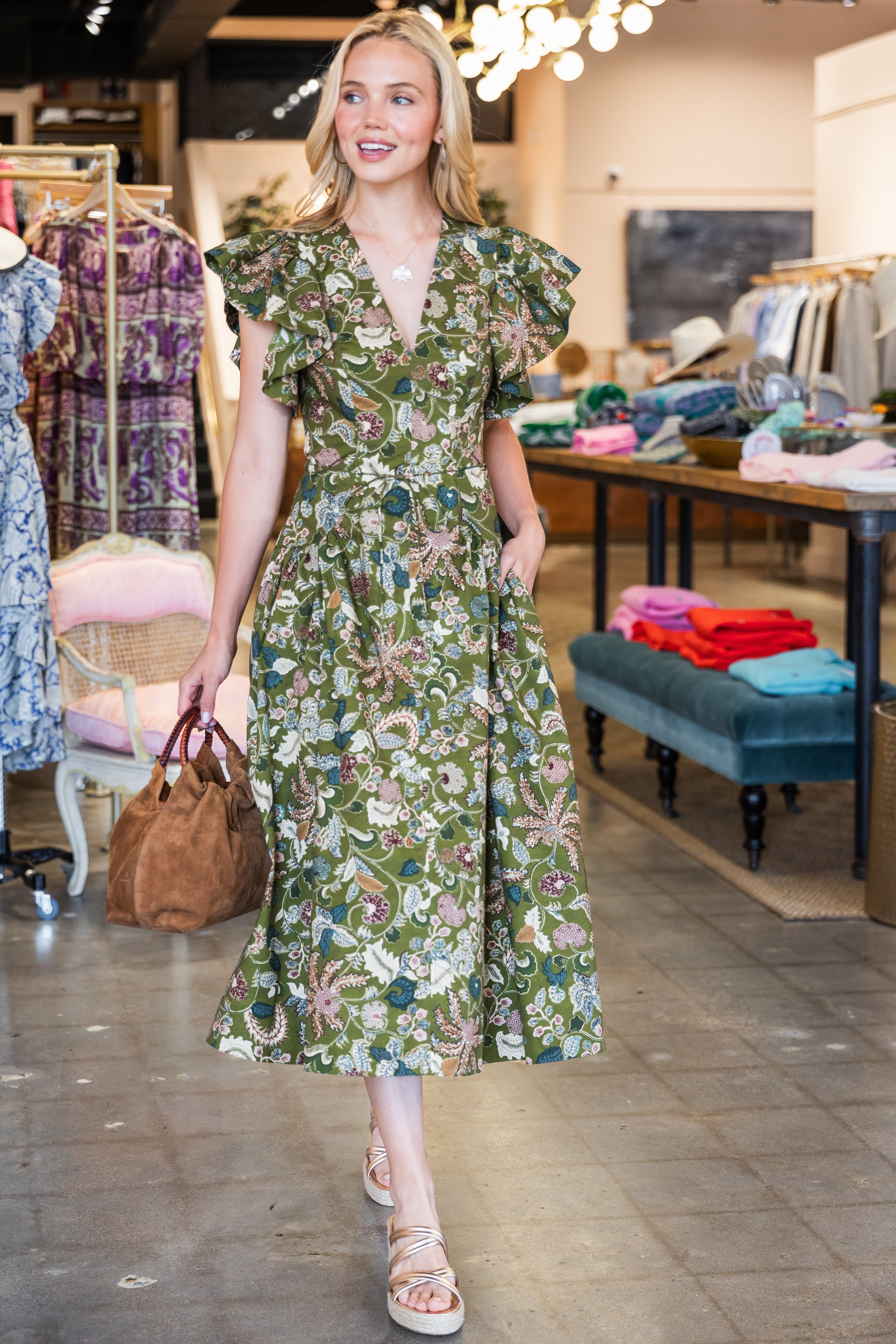 Darya Drop Waist Midi Dress - Lichen