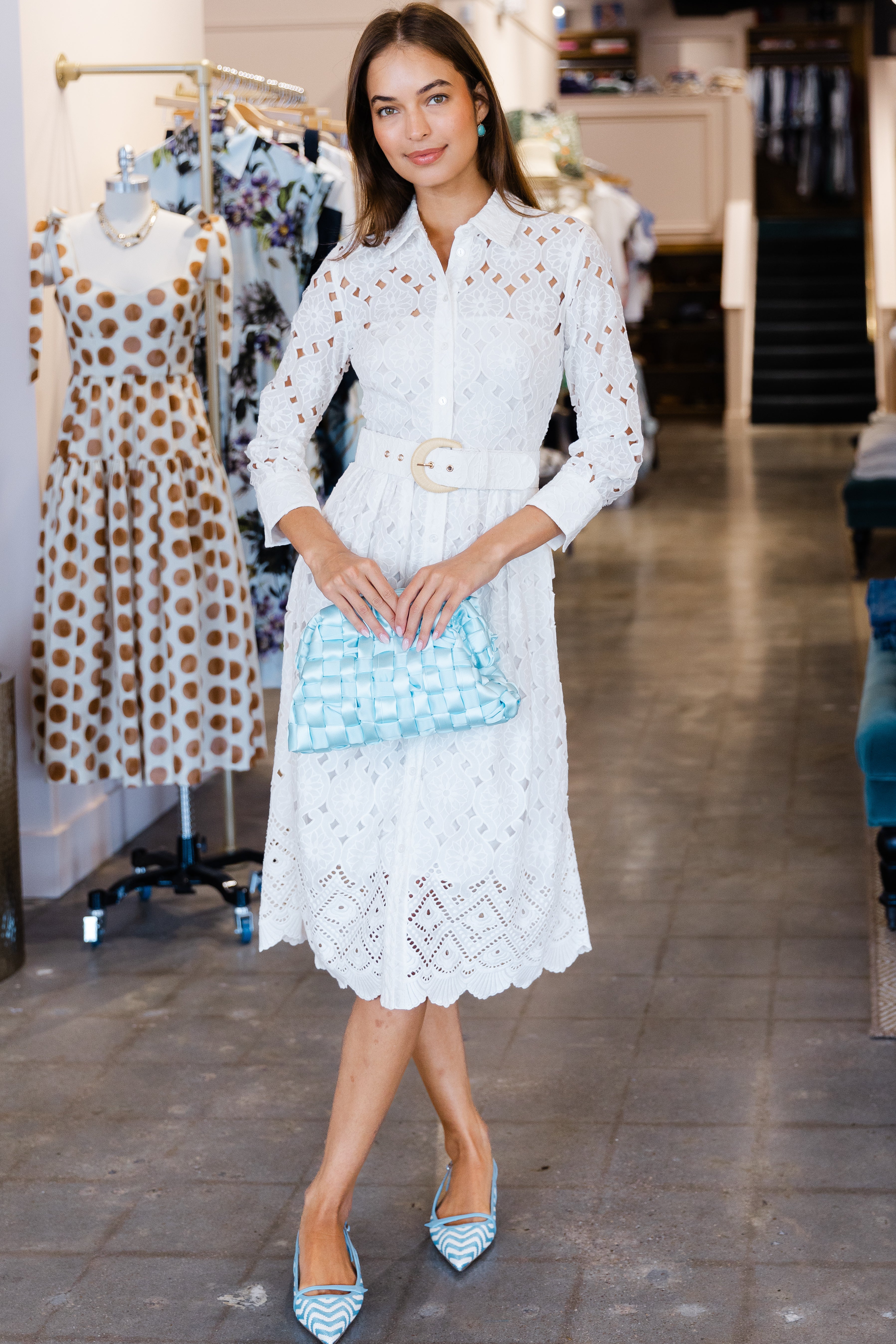 Maly Midi Dress- Trellis Eyelet White
